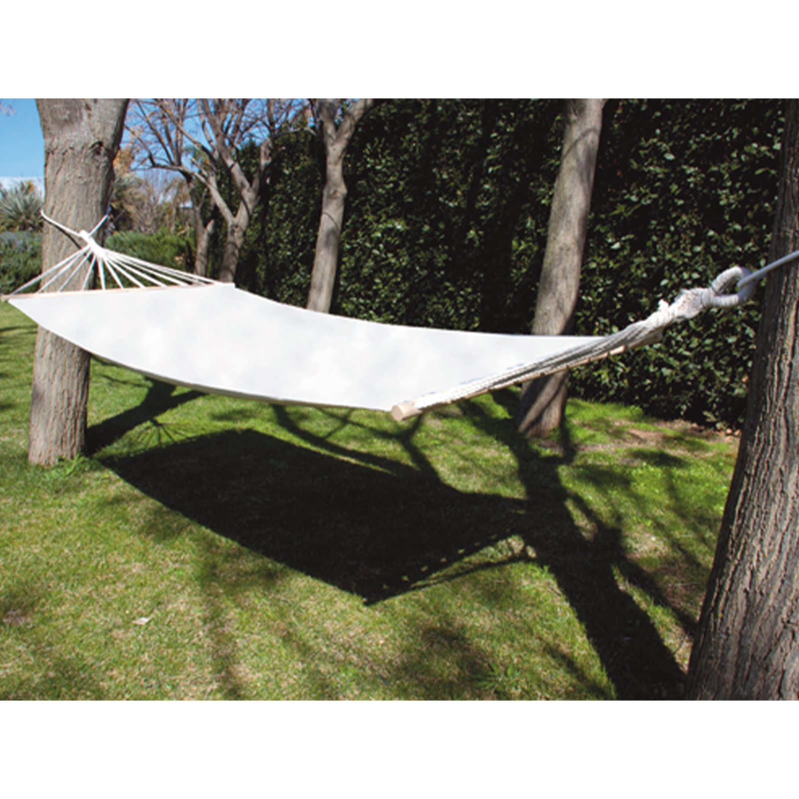 Amaca da giardino "Monopoli" singola in telo di cotone 320gr/mq con traversa di sostegno in legno