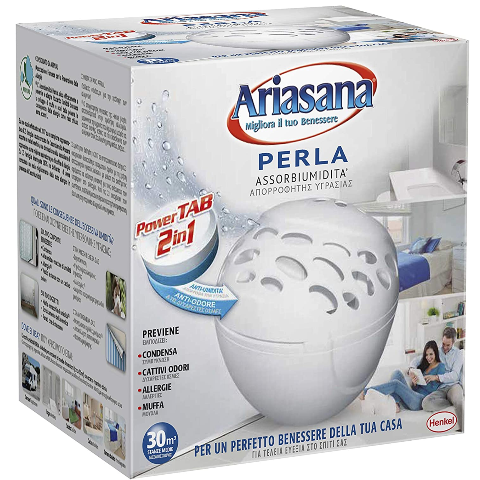 Deumidificatore Ariasana Power Tab Perla a cristalli attivi con 1 ricarica da 300Gr