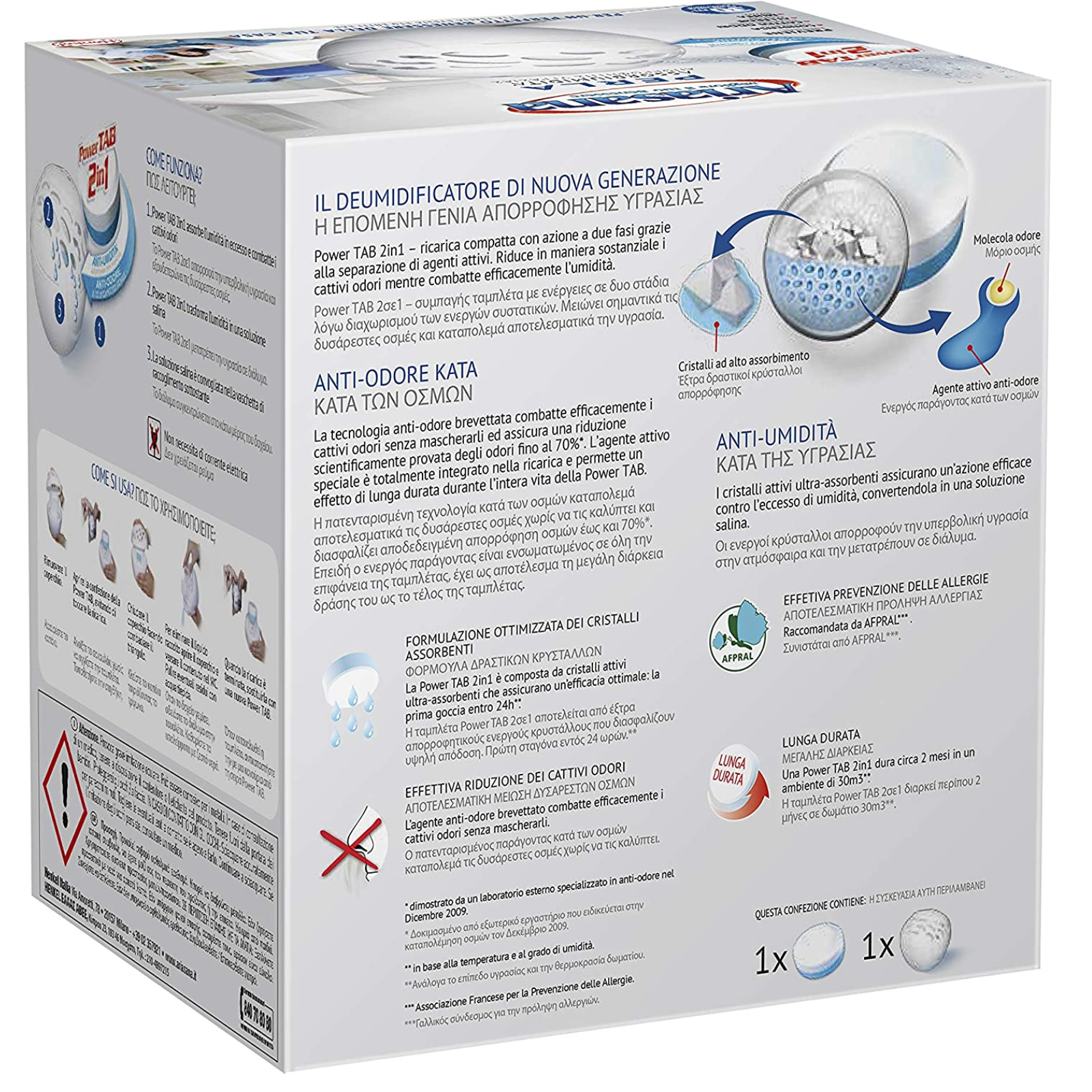 Deumidificatore Ariasana Power Tab Perla a cristalli attivi con 1 ricarica da 300Gr