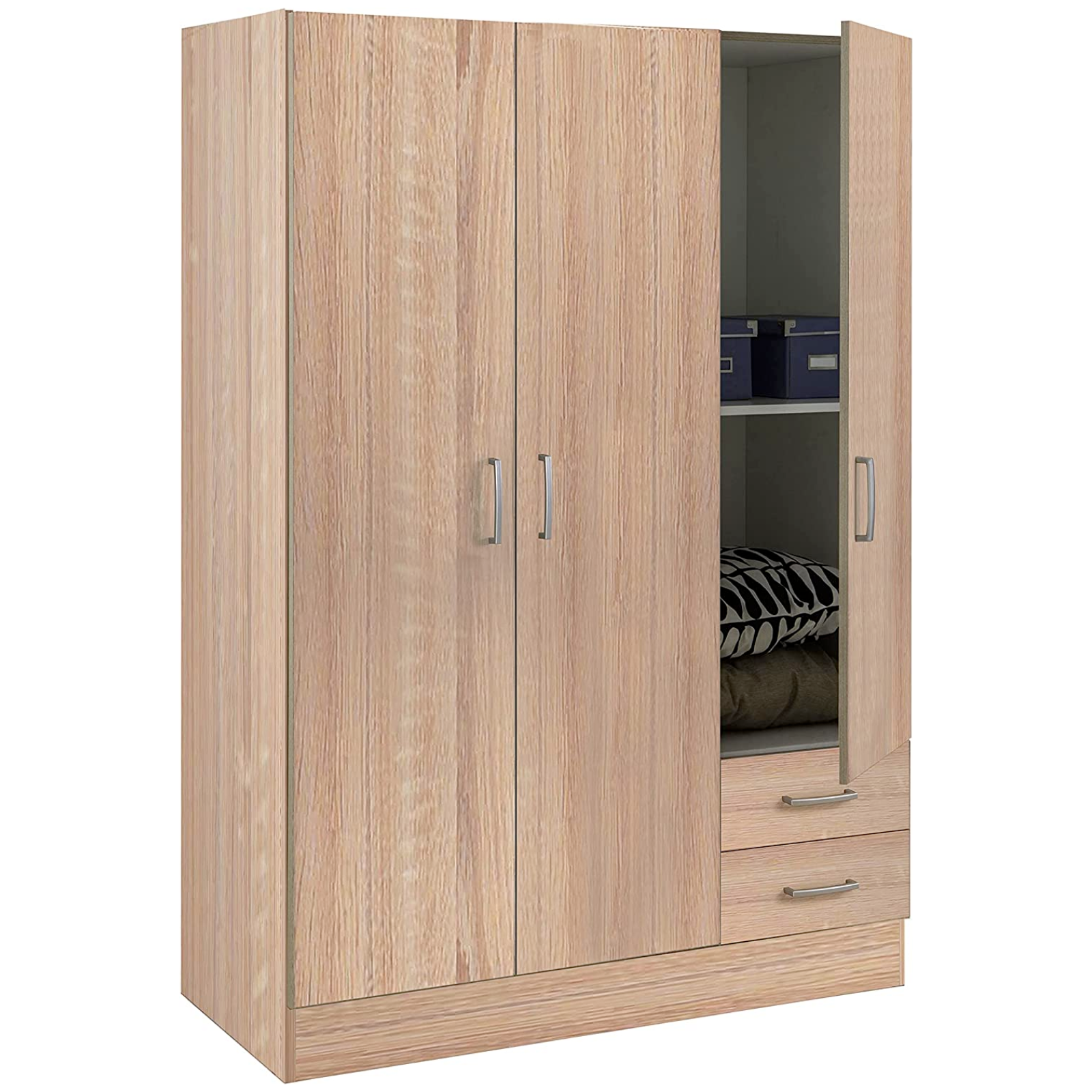 Armadio con 3 ante e 2 cassetti "Clarissa" in legno rovere da cameretta o camera da letto