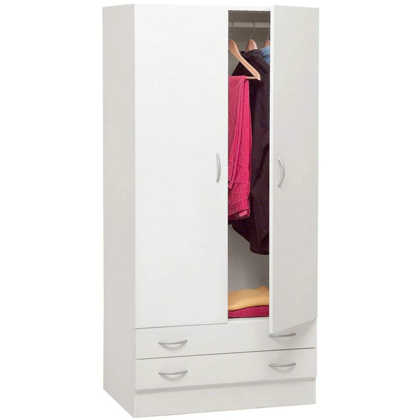 Armadio in legno multiuso con 2 ante e 2 cassetti bianco da interno "Made in Italy"