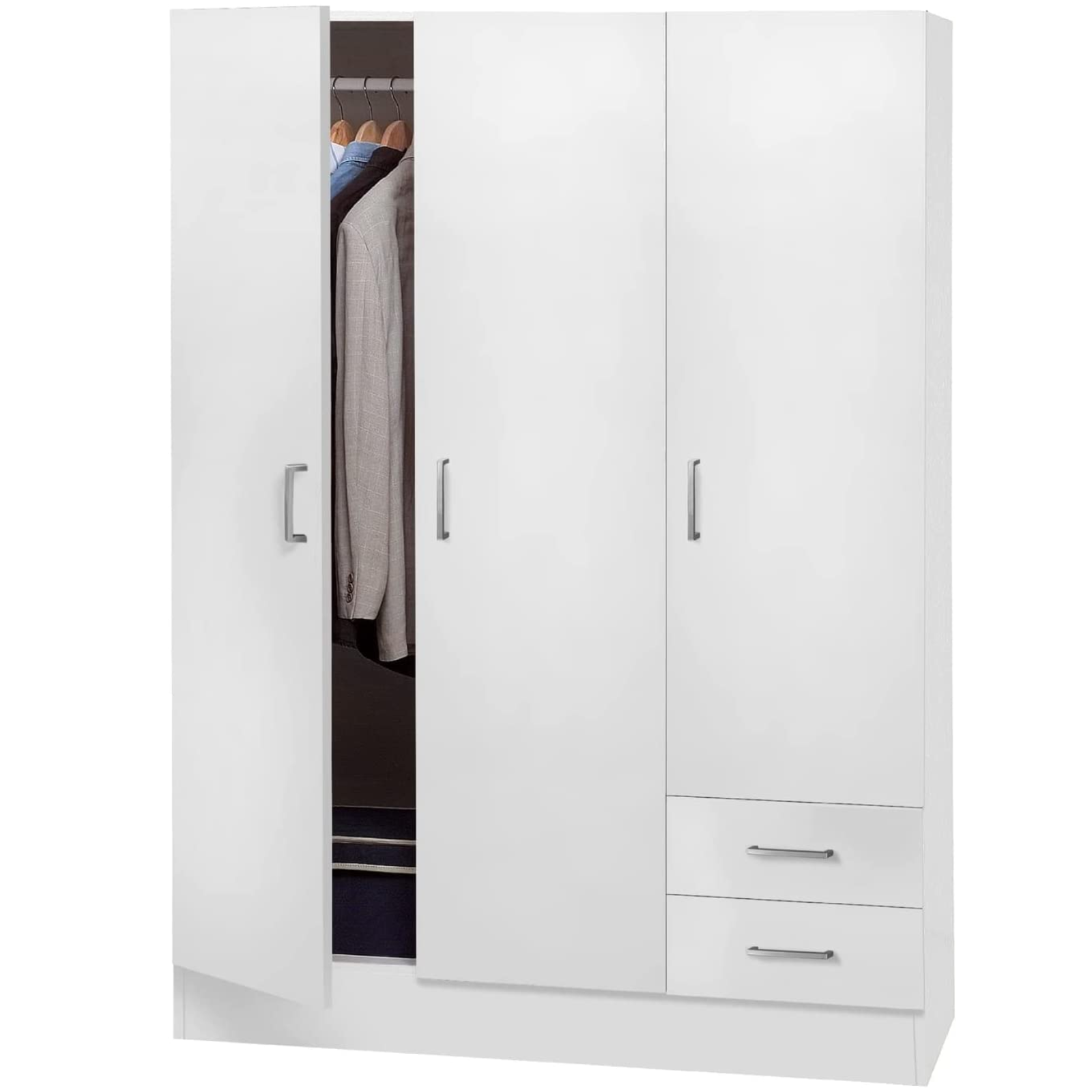 Armadio con 3 ante e 2 cassetti "Clarissa" in legno bianco da cameretta o camera da letto