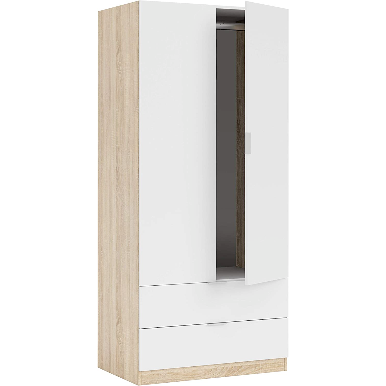 Armadio in legno con 2 ante e 2 cassetti rovere e bianco per camera da letto o cameretta