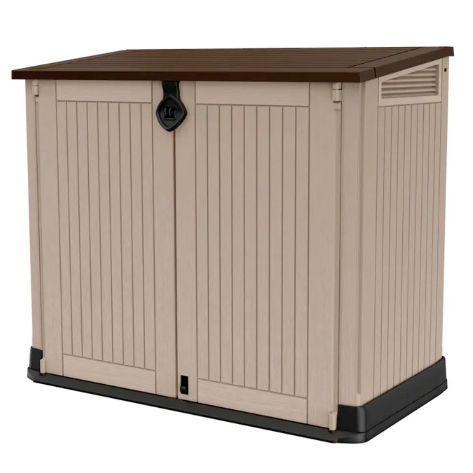 Baule contenitore porta attrezzi con 2 ante da esterno in resina con pannelli effetto legno "Made in Italy"