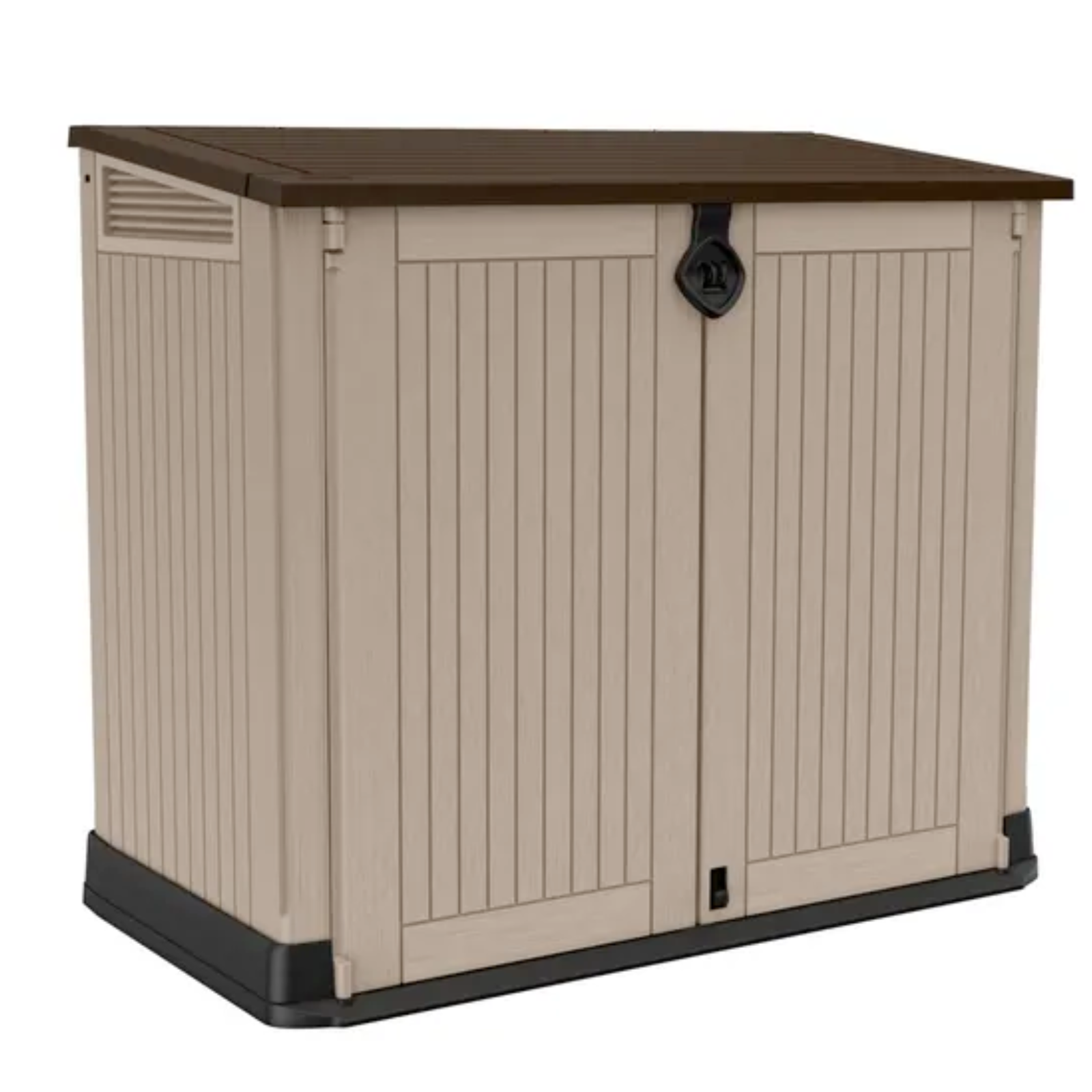 Baule contenitore porta attrezzi con 2 ante da esterno in resina con pannelli effetto legno "Made in Italy"