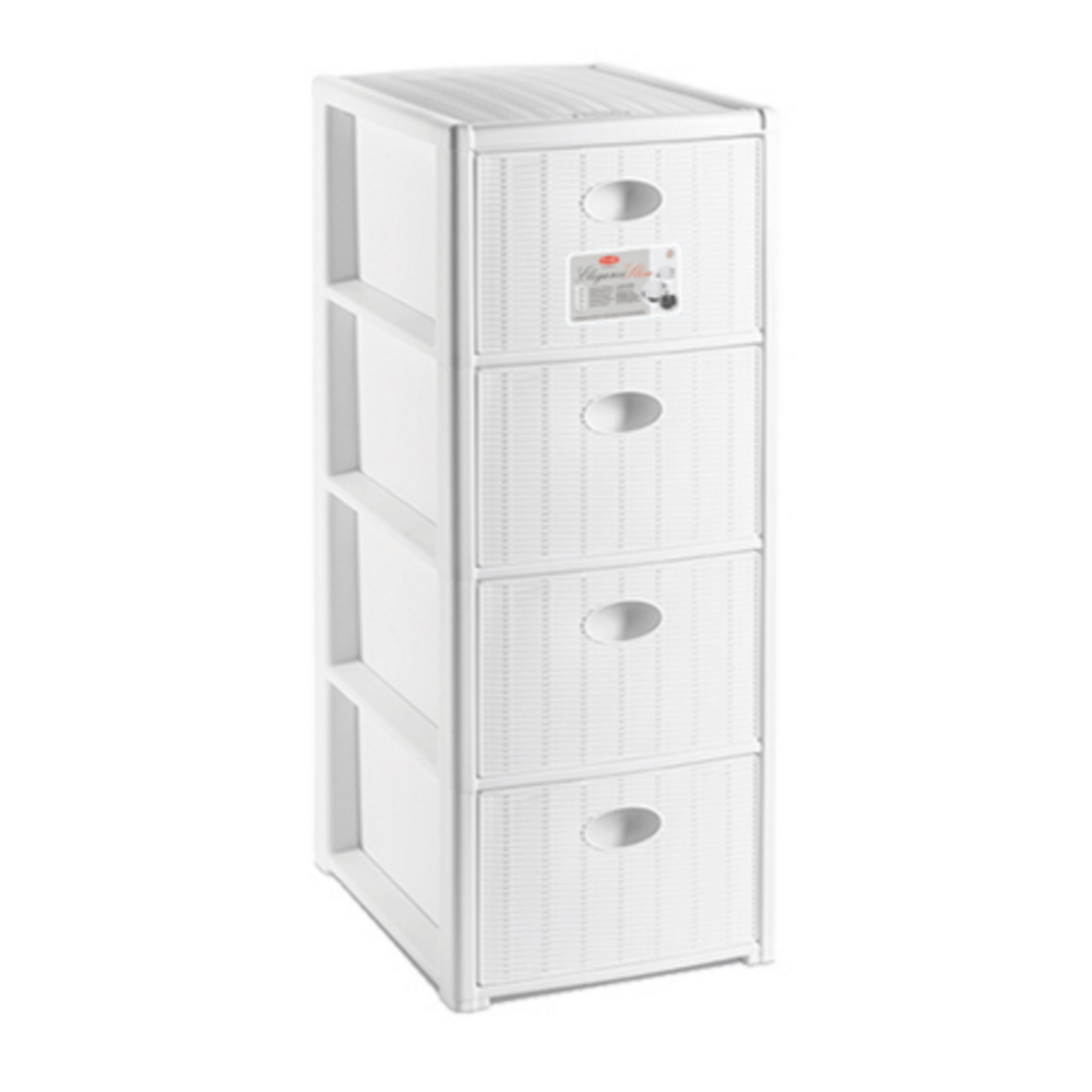 Cassettiera alta con 4 cassetti in plastica "Elegance Plus" finitura midollino per casa o ufficio