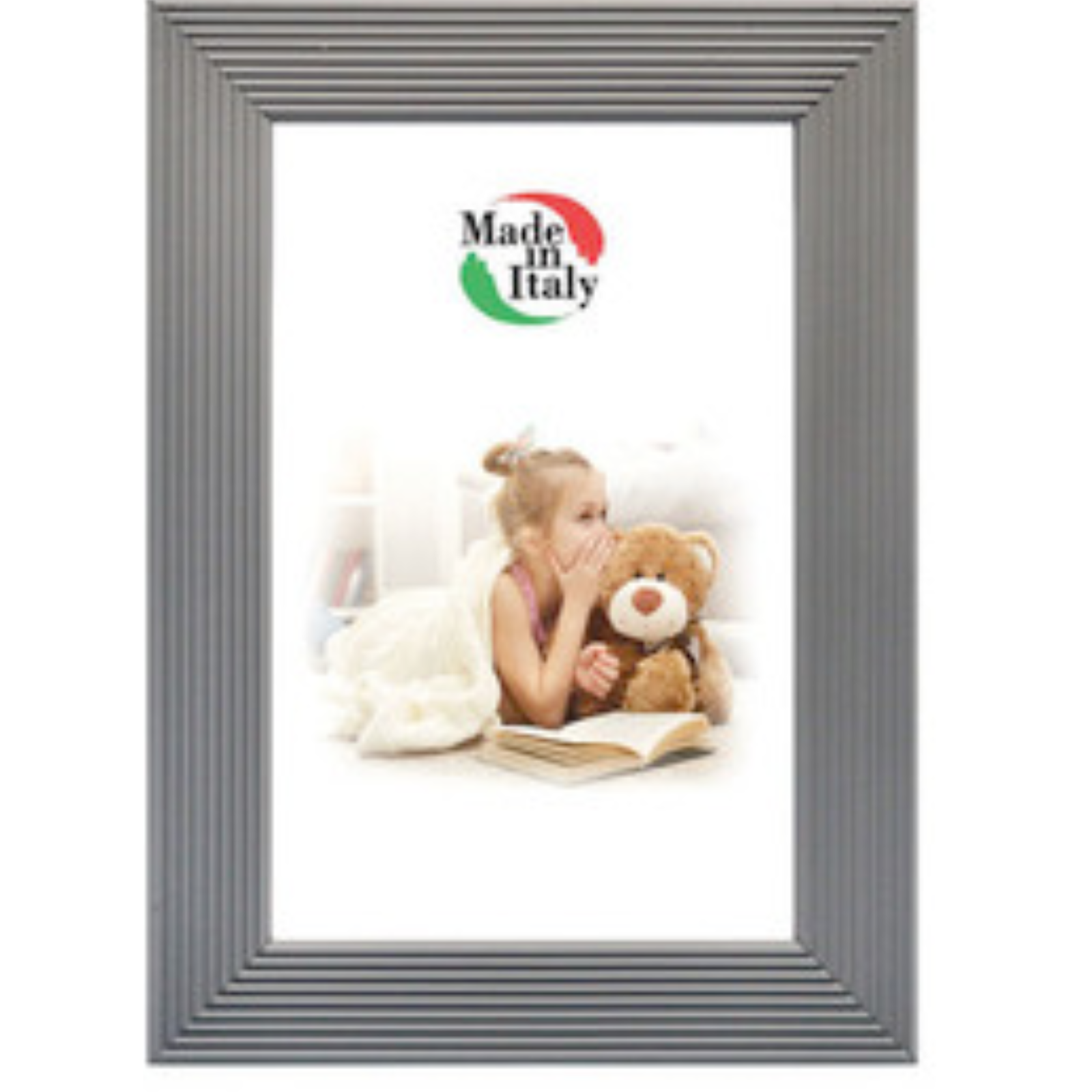 Cornice in legno "Loox" grigio con supporto cartone pressato e vetro portafoto o puzzle "Made in Italy"