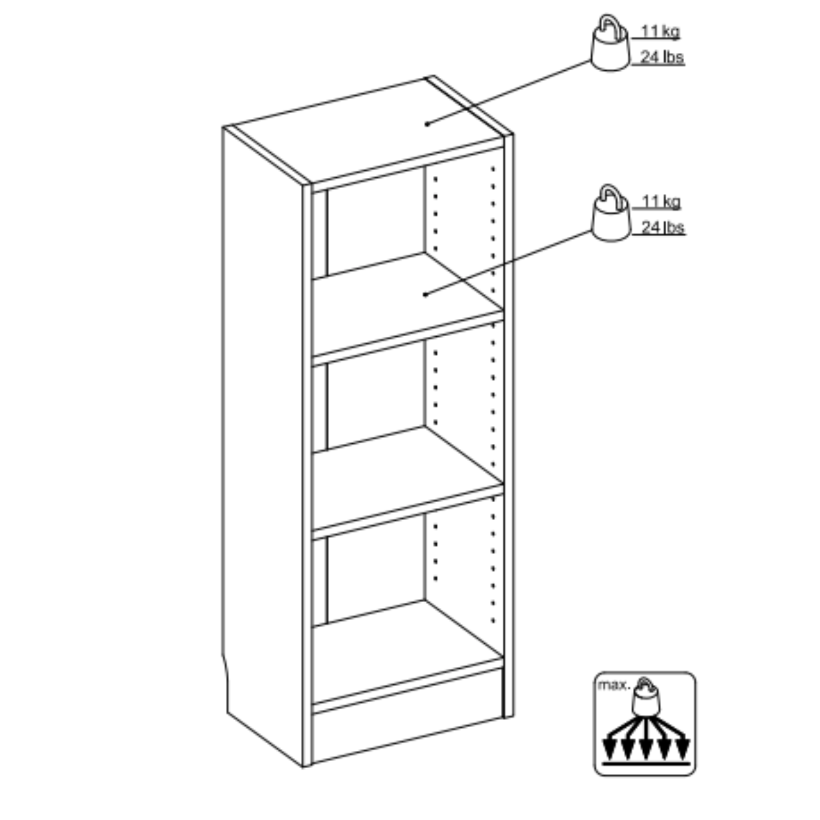 Libreria in legno "Eco" rovere chiaro bassa design moderno con 3 ripiani da cameretta o ufficio