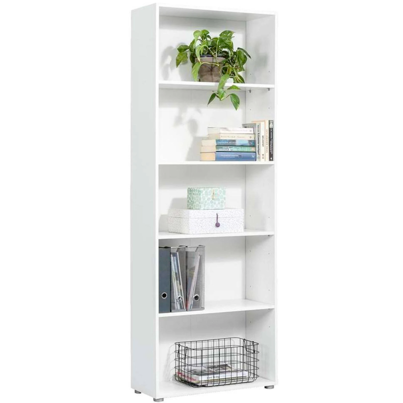 Libreria in legno "Malta" bianca alta con 5 ripiani per ufficio o cameretta