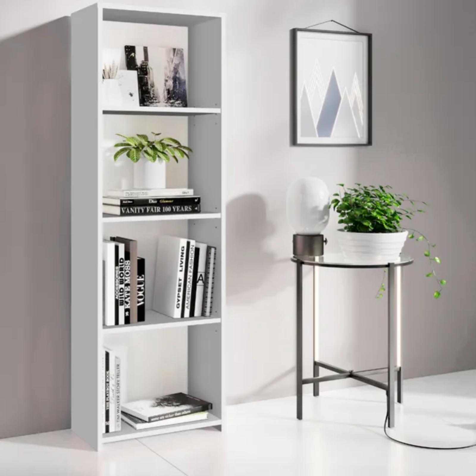 Libreria da parete in legno "Mimì" con 4 ripiani design moderno per ufficio,cameretta o corridoio