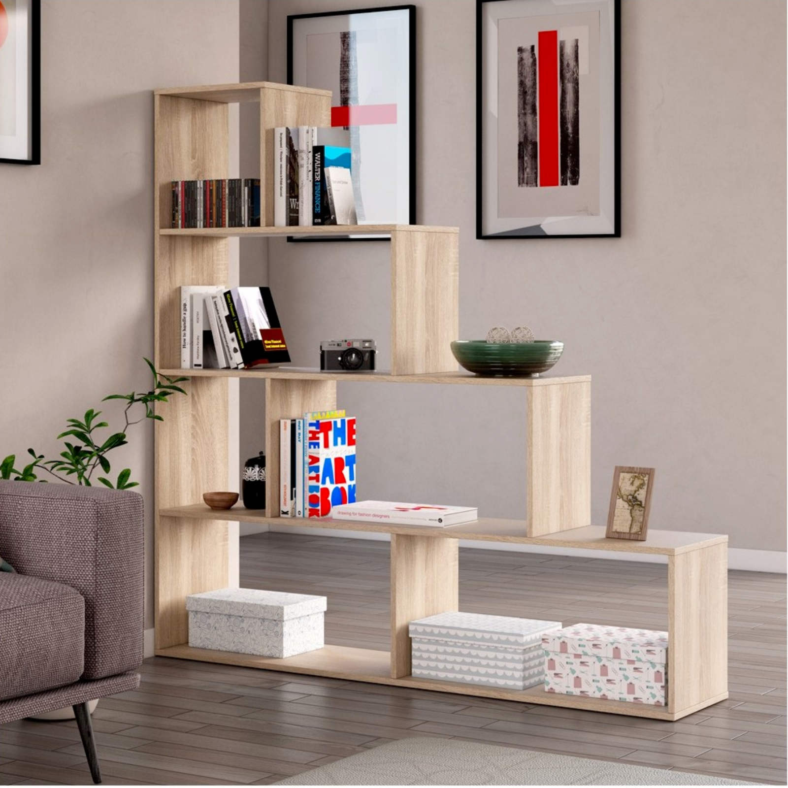 Libreria in legno multiuso "Colman" alta a parete design moderno da ufficio o cameretta