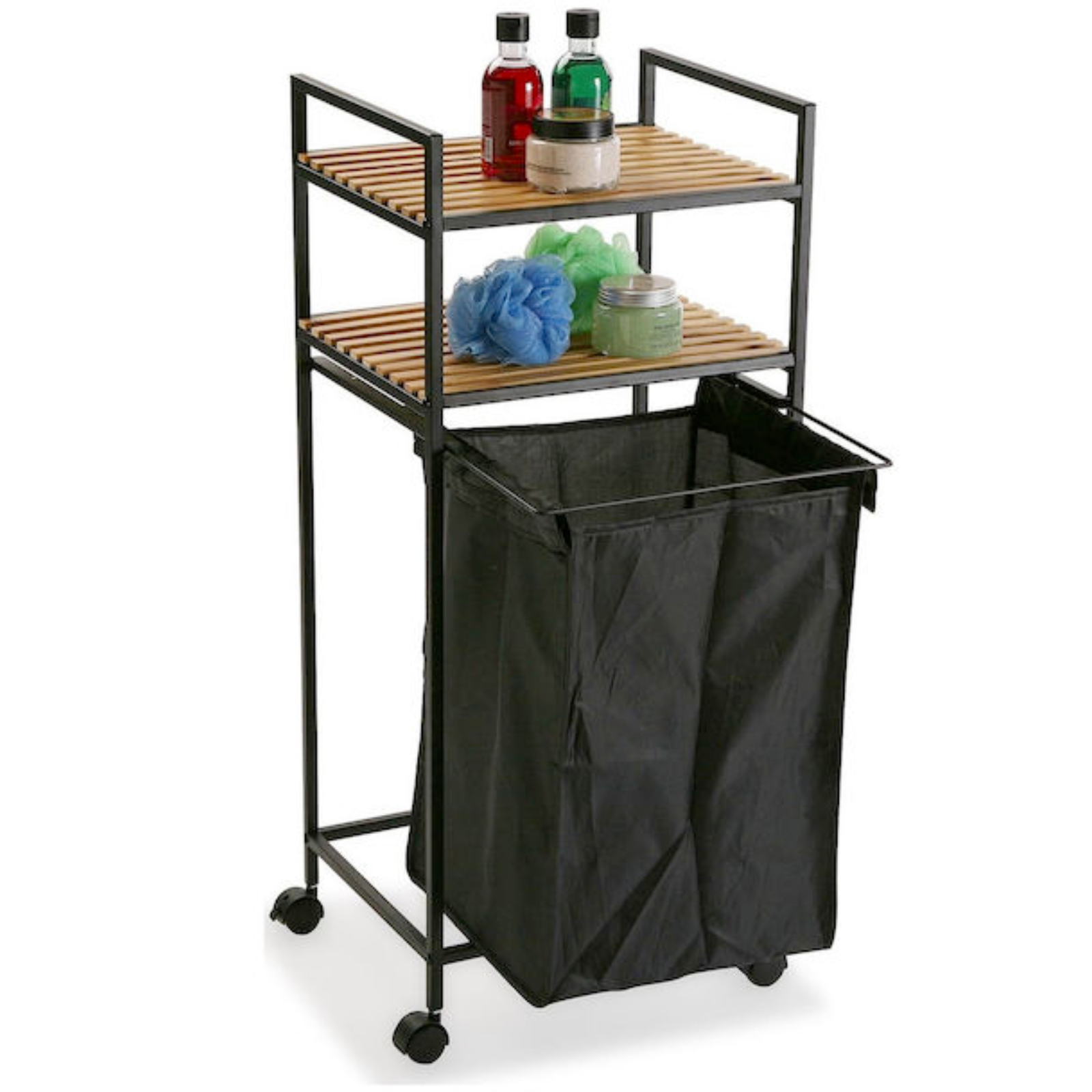 Scaffale portabiancheria "Trimm" multiuso salvaspazio con struttura in acciaio leggero e ruote