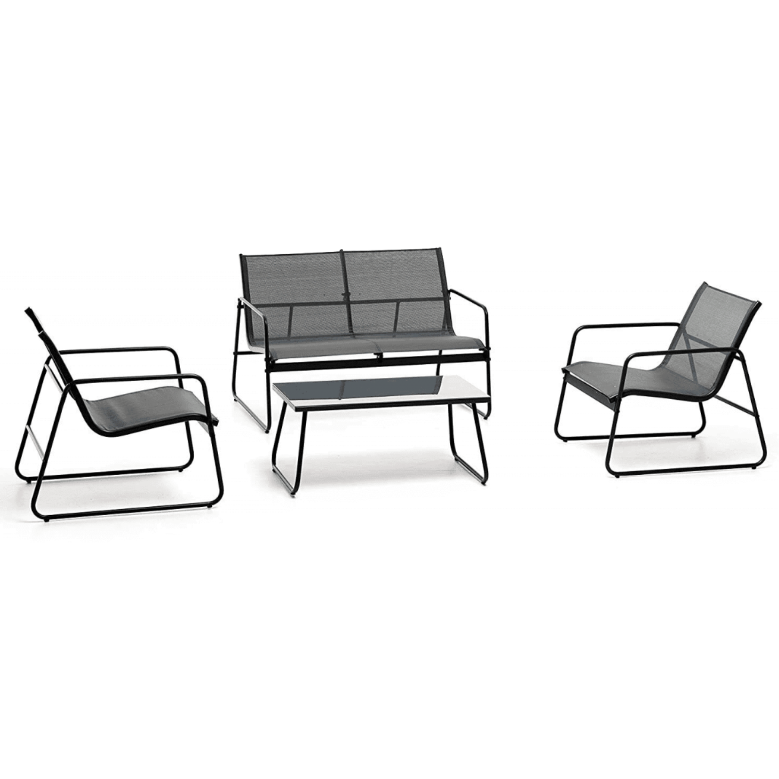 Salottino da giardino "Miami" set relax antracite divanetto 2 poltrone con struttura in metallo verniciato e seduta in texitilene