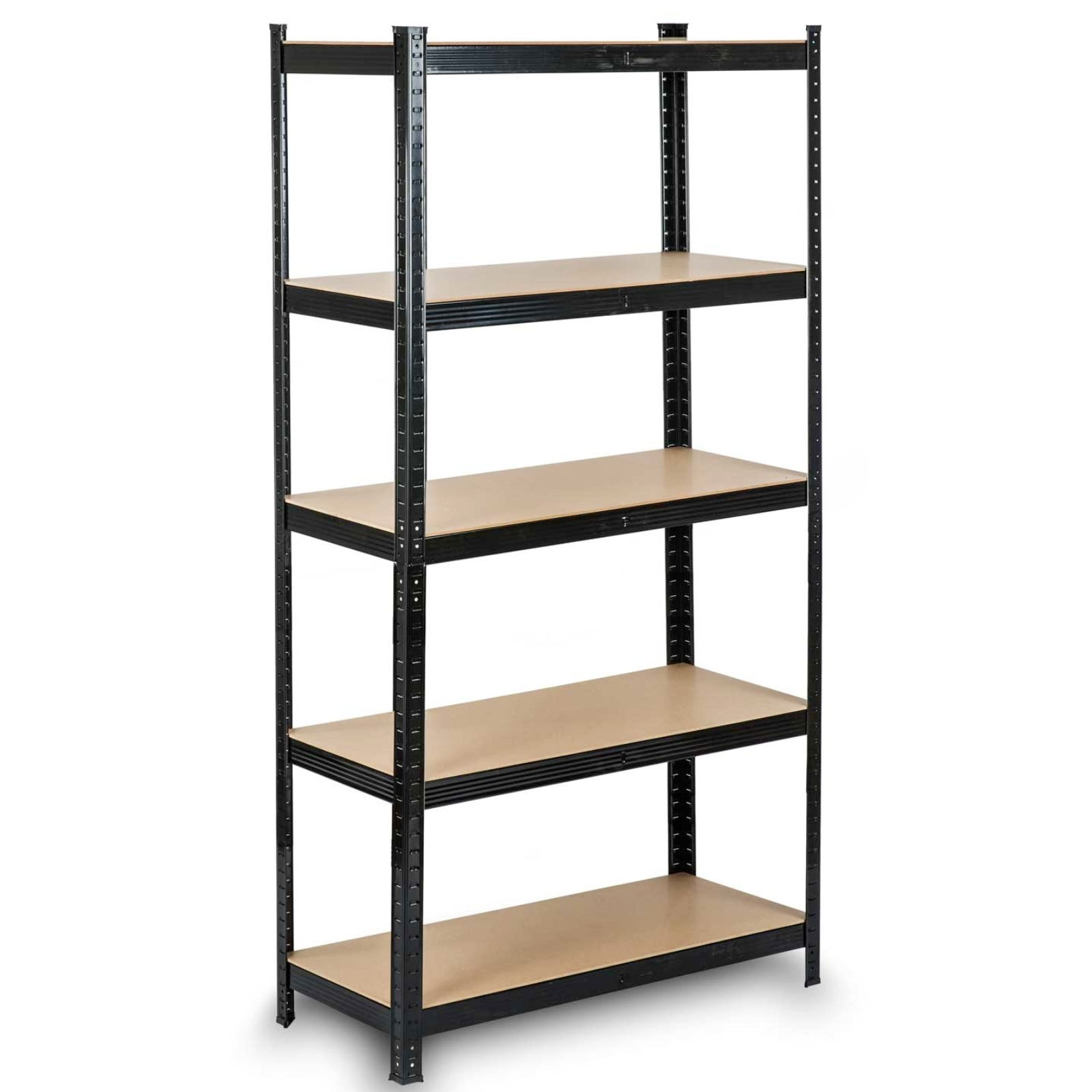 Scaffale in acciaio verniciato nero "Black plo" portaoggetti multiuso con 5 ripiani in mdf