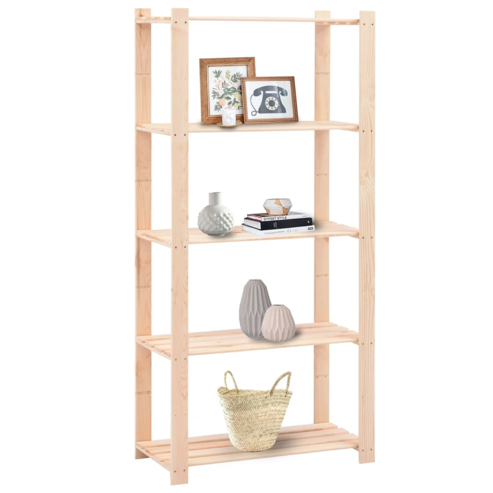 Scaffale in legno "Natura" componibile portaoggetti con 5 ripiani salvaspazio