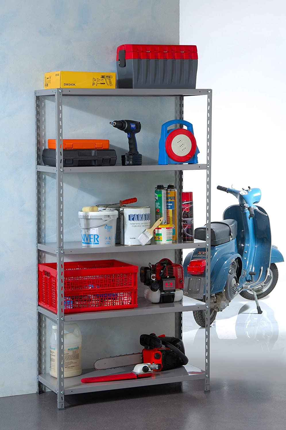 Scaffale in metallo zincato "Looti" con 5 ripiani salvaspazio per garage o dispensa "Made in Italy"