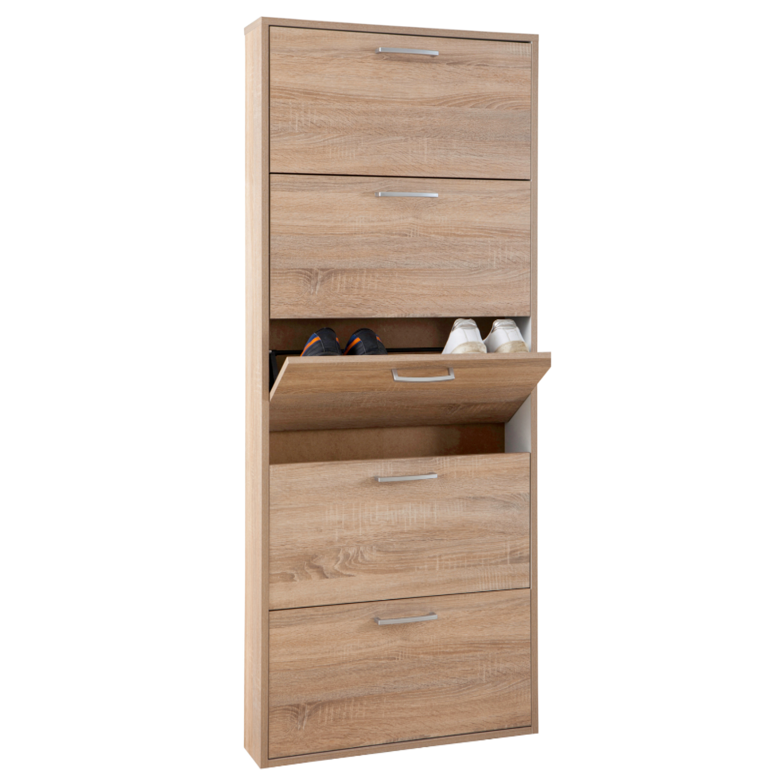 Scarpiera in legno alta con 5 ante a ribalta salvaspazio rovere