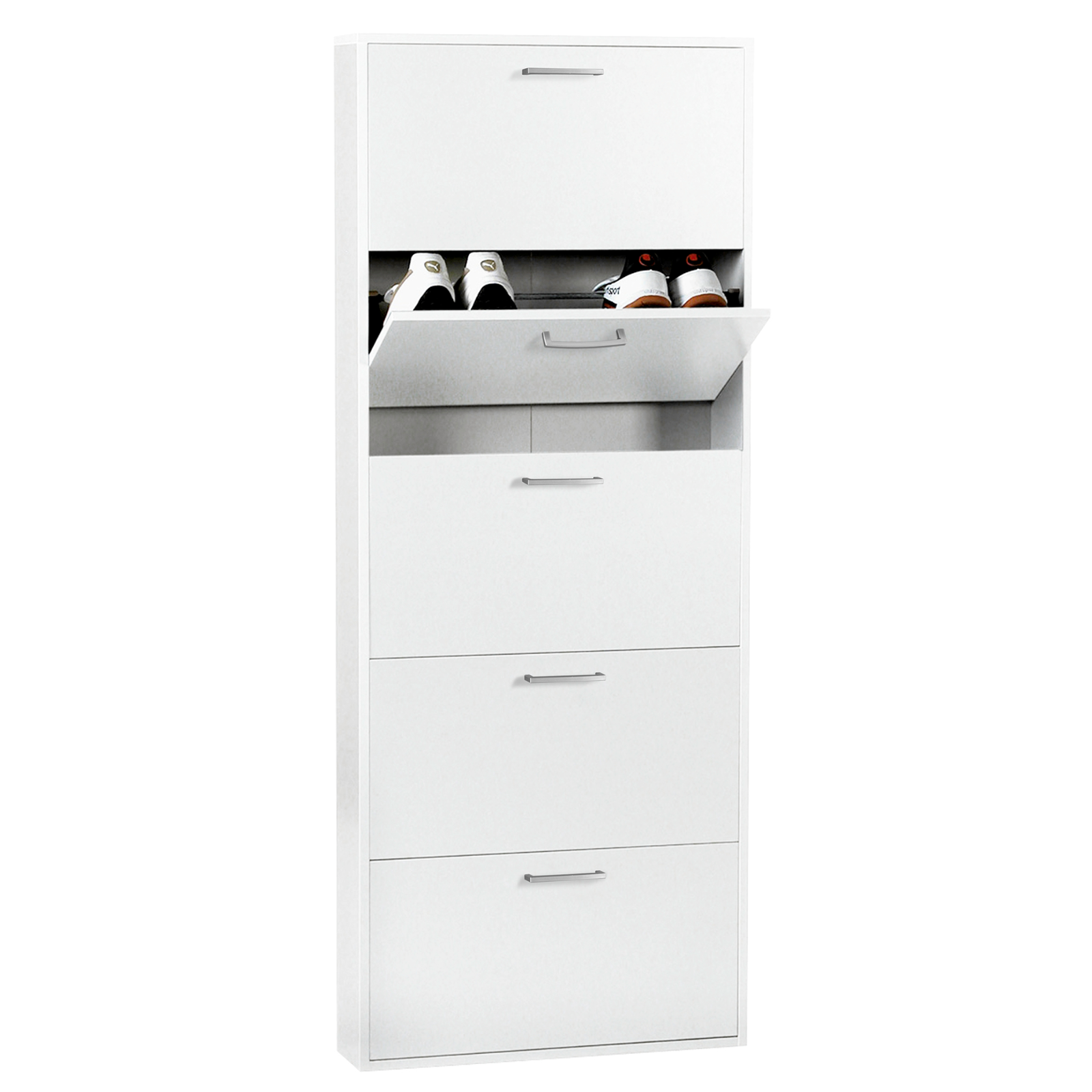 Scarpiera in legno bianco con 5 ante a ribalta salvaspazio design moderno