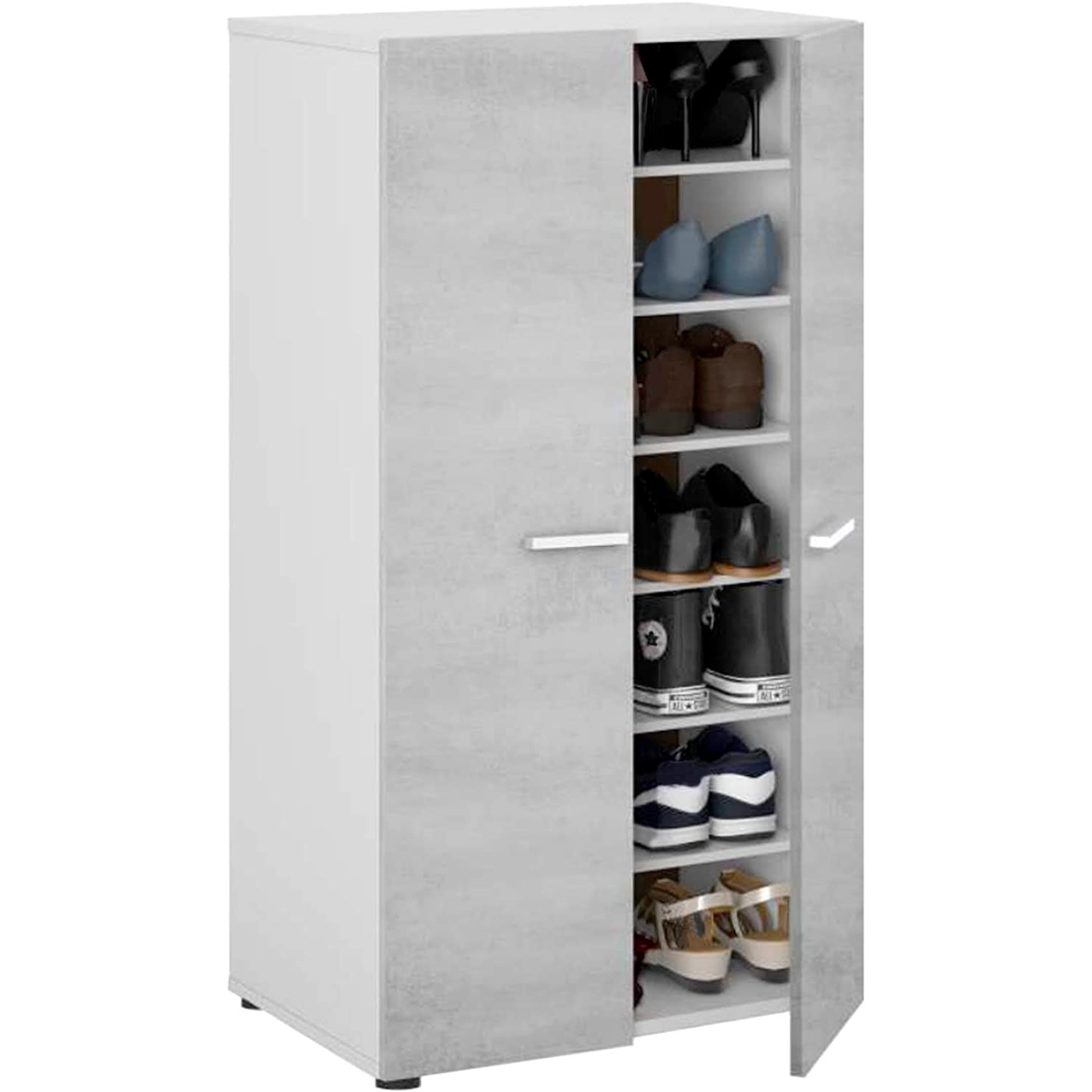 Scarpiera in legno "Elegance" con 2 ante e 6 ripiani grigio cemento design moderno da interno