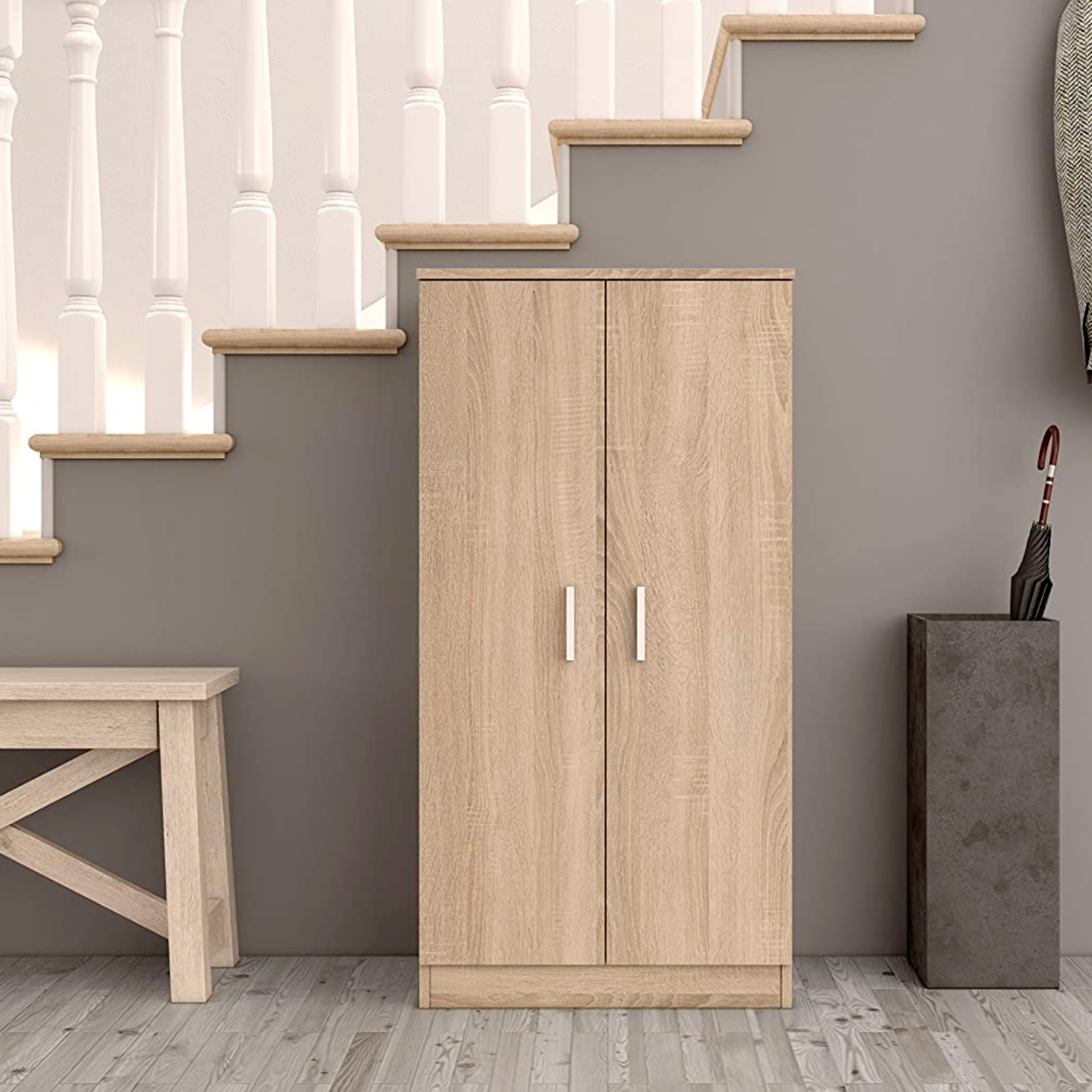 Scarpiera in legno con 2 ante e 6 ripiani regolabili rovere design moderno da interno