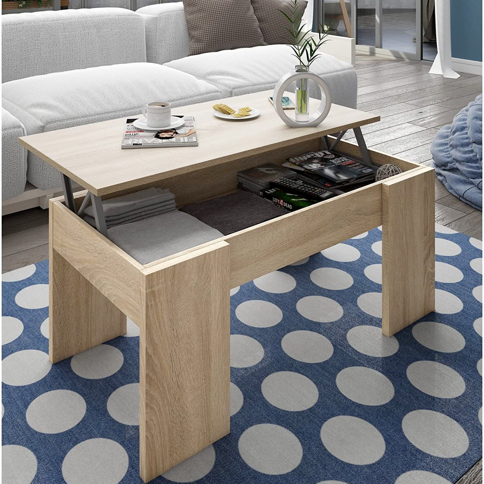 Tavolino da salotto alzabile "Misi" in legno design moderno rovere