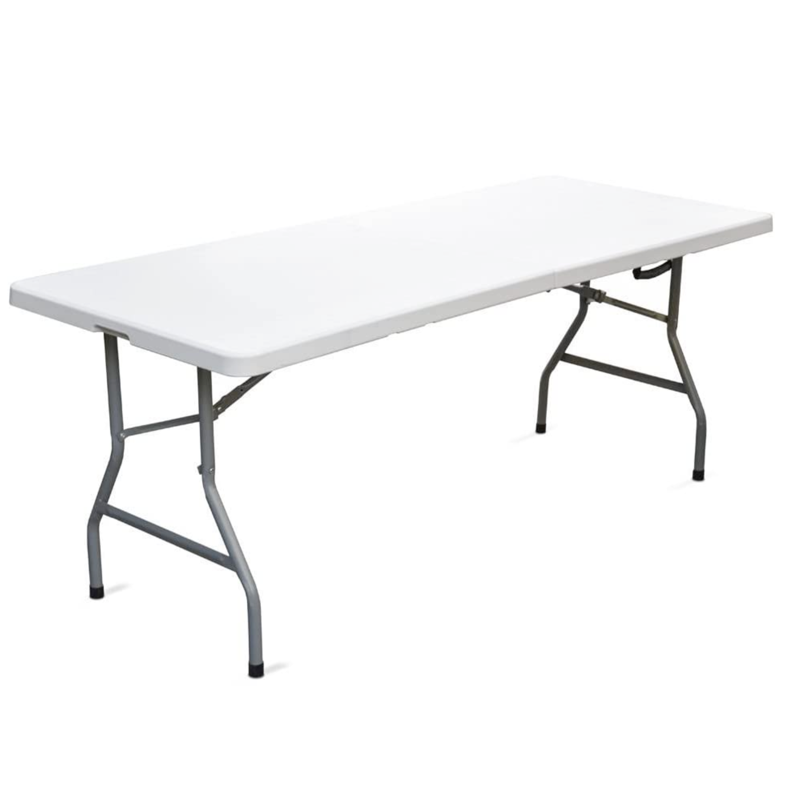 Tavolo a valigetta "Omi" bianco con struttura pieghevole in acciaio e piano in pvc 152x76