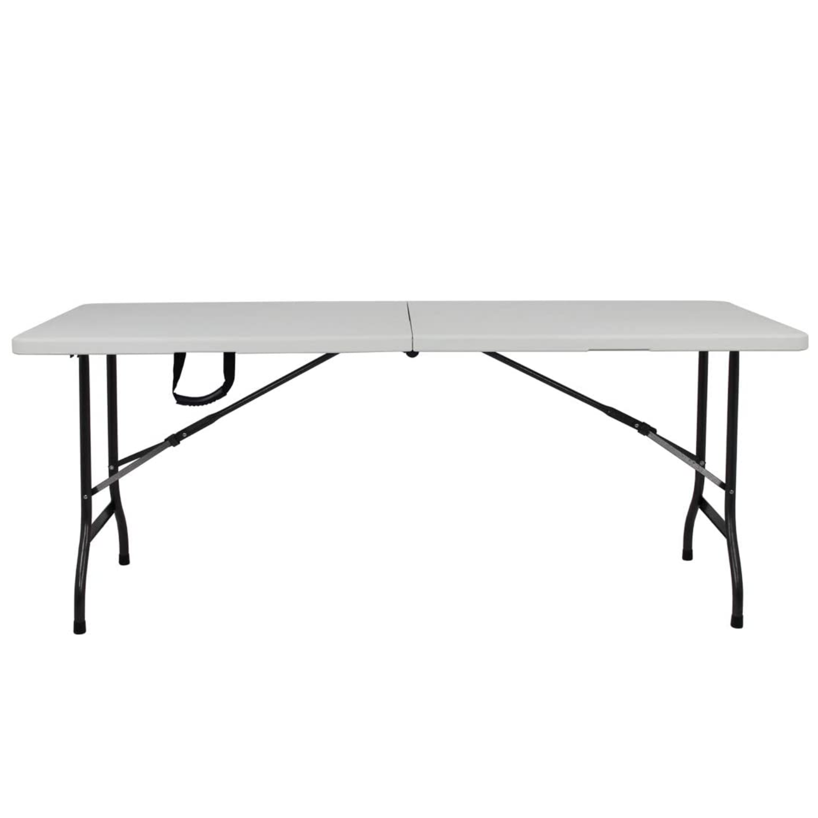 Tavolo a valigetta "Omi" bianco con struttura pieghevole in acciaio e piano in pvc 152x76