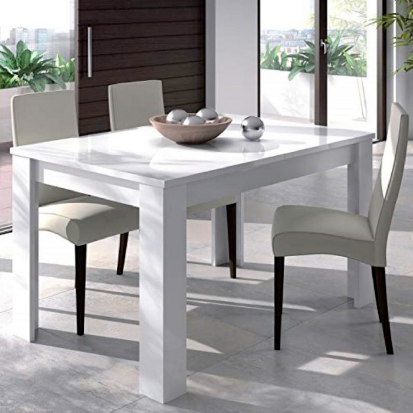 Tavolo da pranzo allungabile "Martin" rettangolare in legno bianco lucido 140-190 x 90