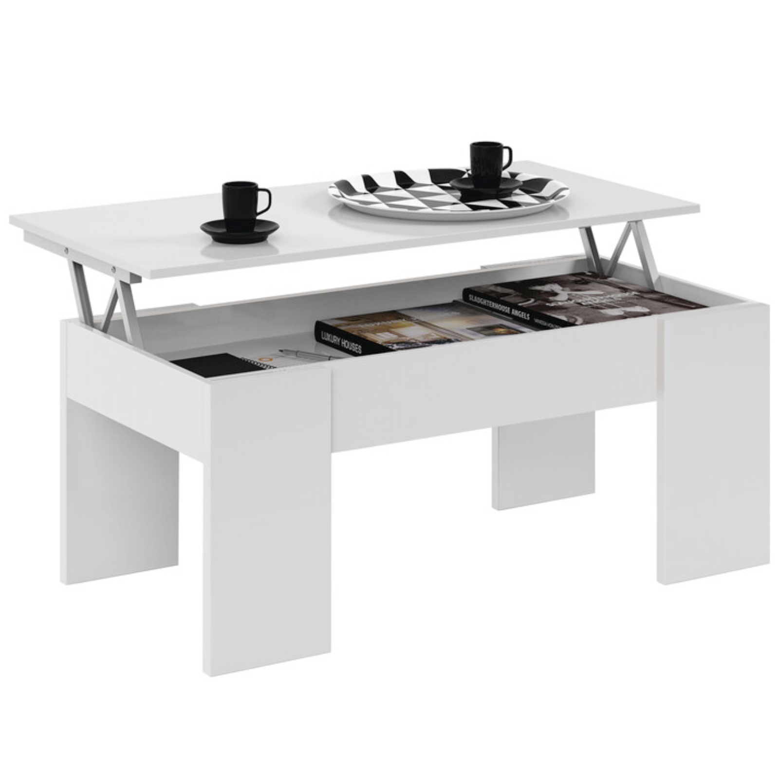 Tavolino da salotto alzabile "Misi" in legno design moderno bianco