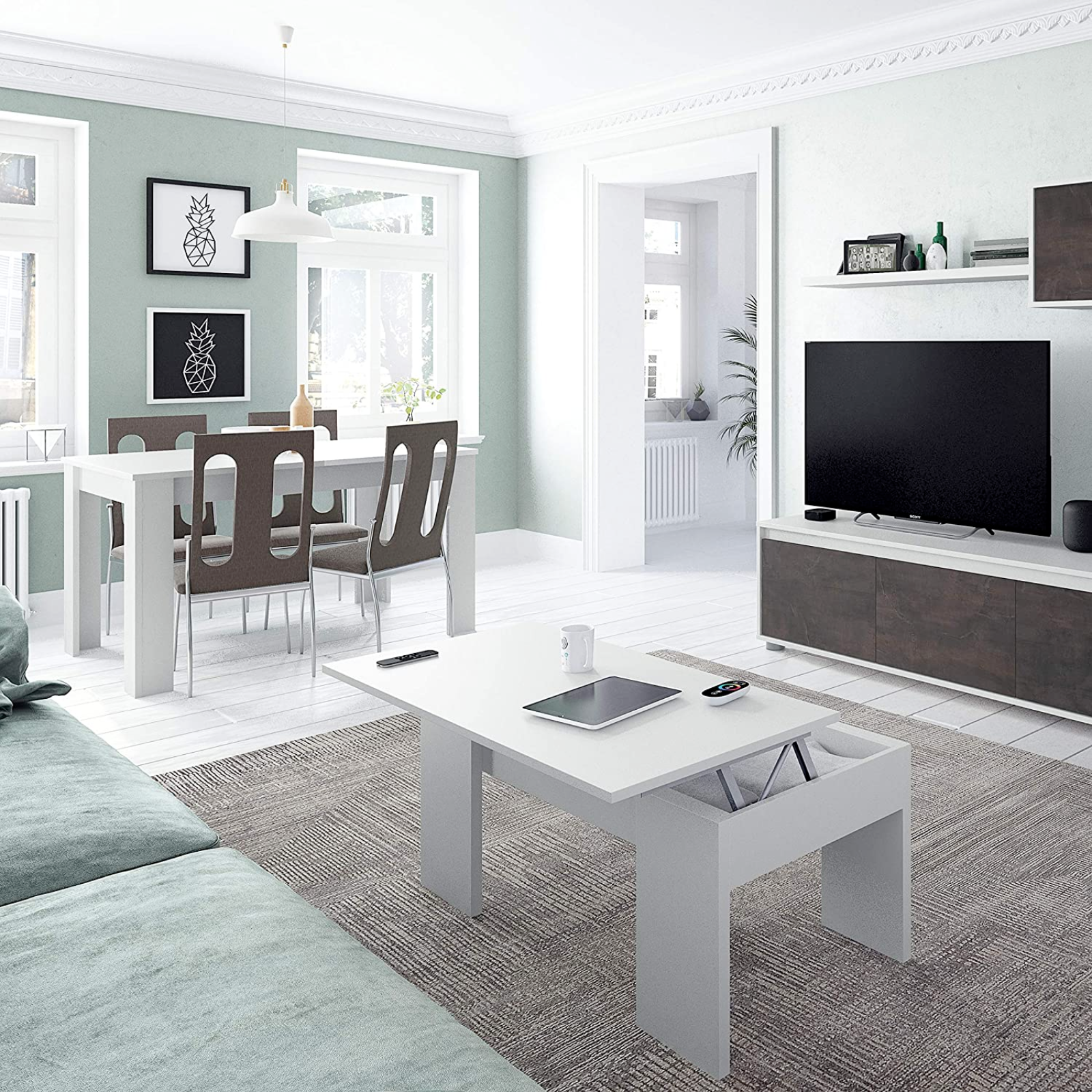 Tavolino da salotto alzabile "Misi" in legno design moderno bianco