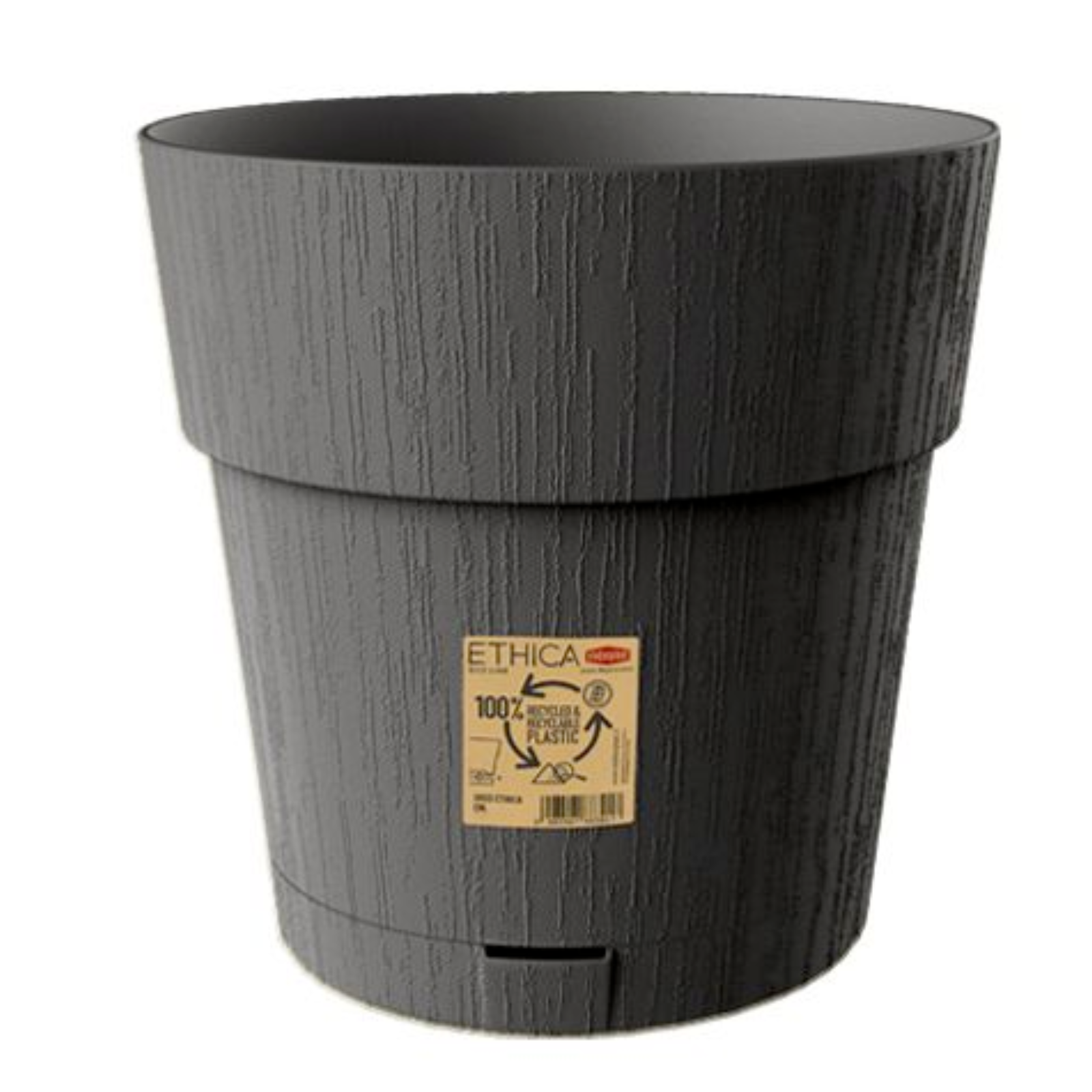 Vaso da esterno "Etica" rotondo in plastica con riserva d'acqua - Made in Italy