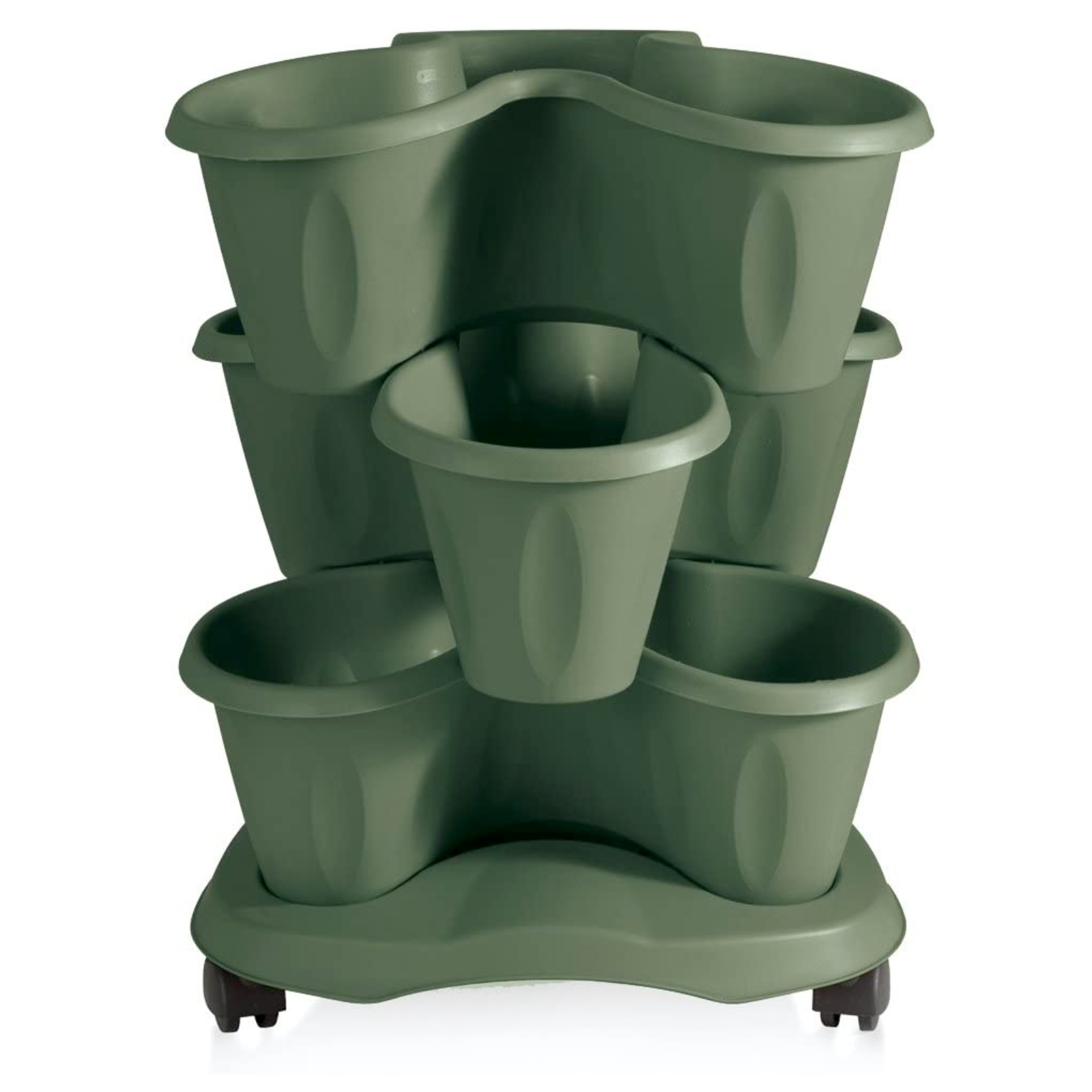 Vaso da esterno "Trifoglio" in polipropilene con sottovaso e ruote "Made in italy"