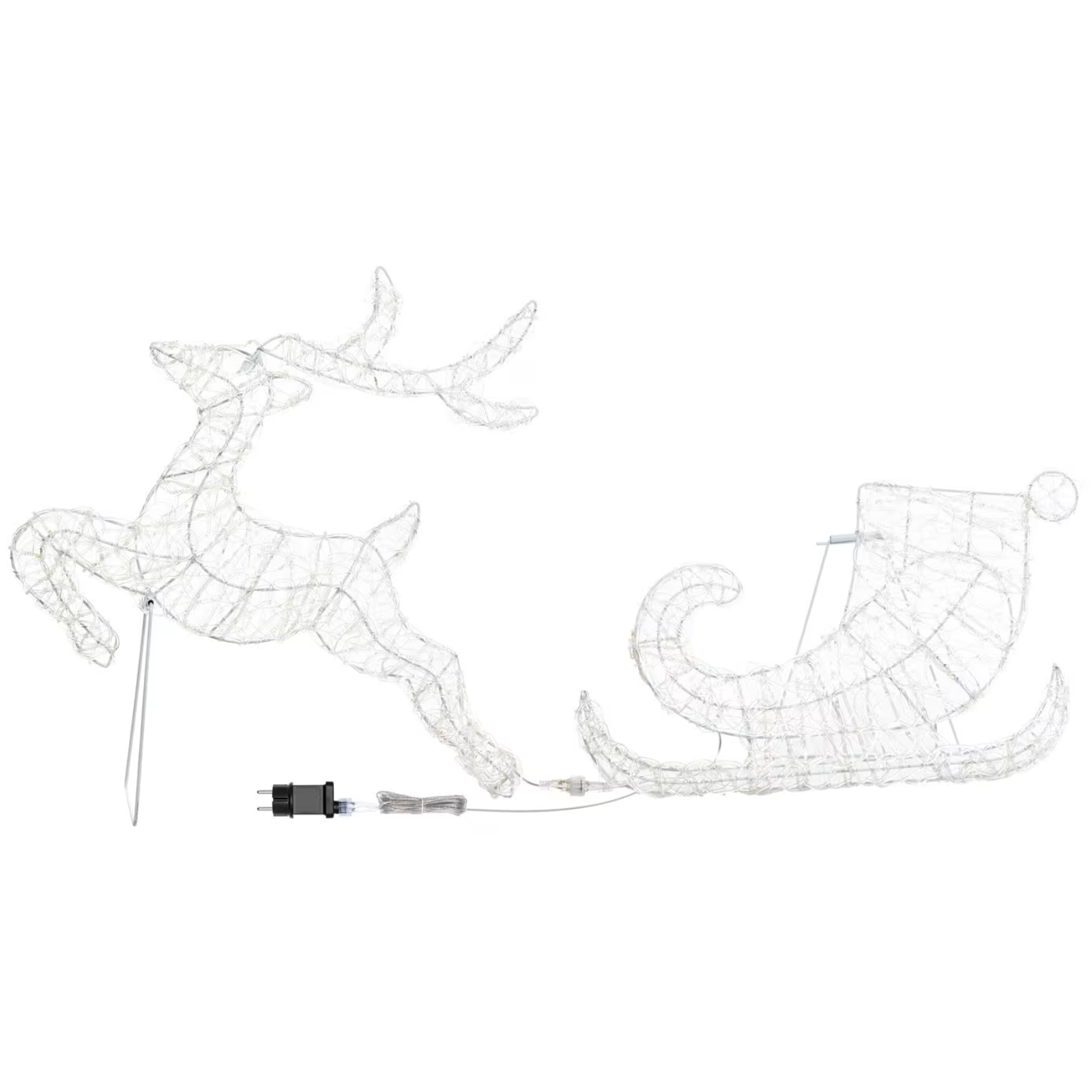 Renna galoppante con slitta H65 cm 220 gocce led bianco freddo decorazioni natalizie