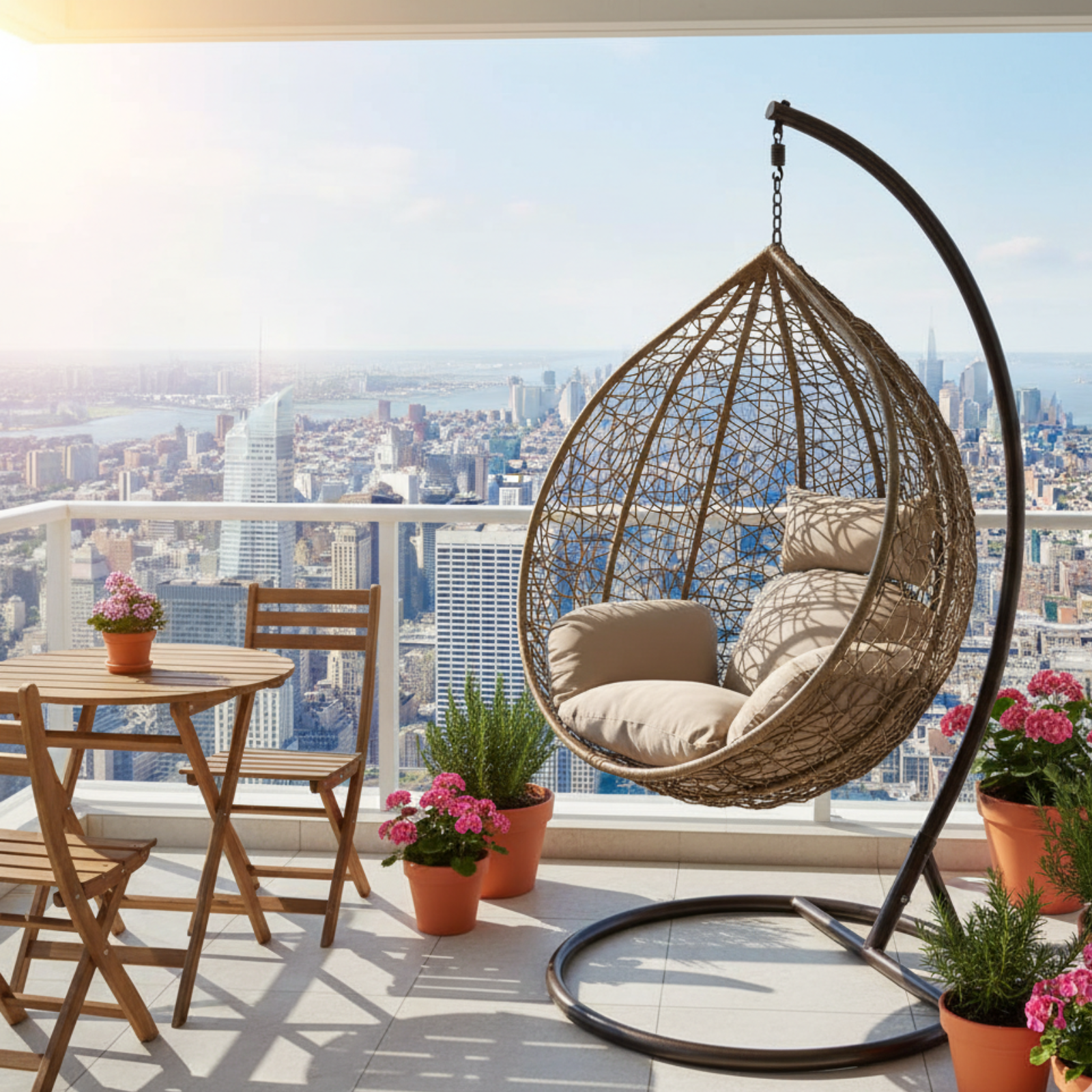 Poltrona a dondolo sospesa struttura in metallo seduta in wicker marrone - GIglio