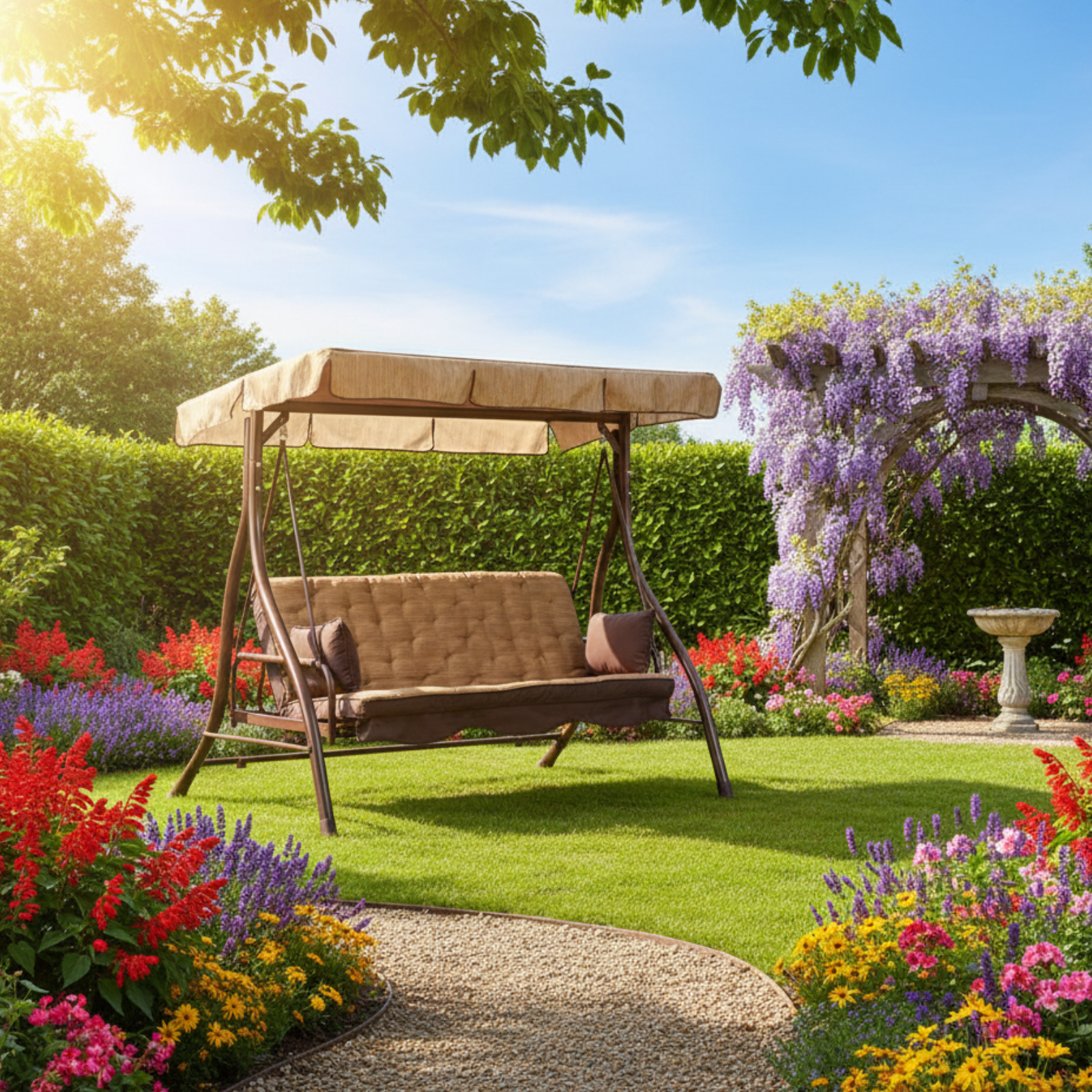 Dondolo da esterno struttura in metallo con cuscino imbottito - Zanzibar