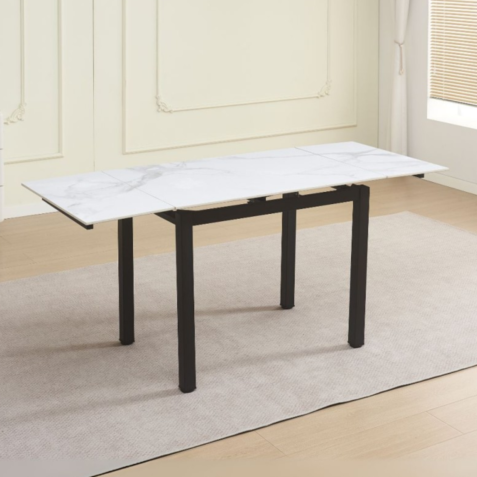 Tavolo da pranzo allungabile piano in ceramica effetto marmo struttura in metallo 100/170x70 cm - Kioto