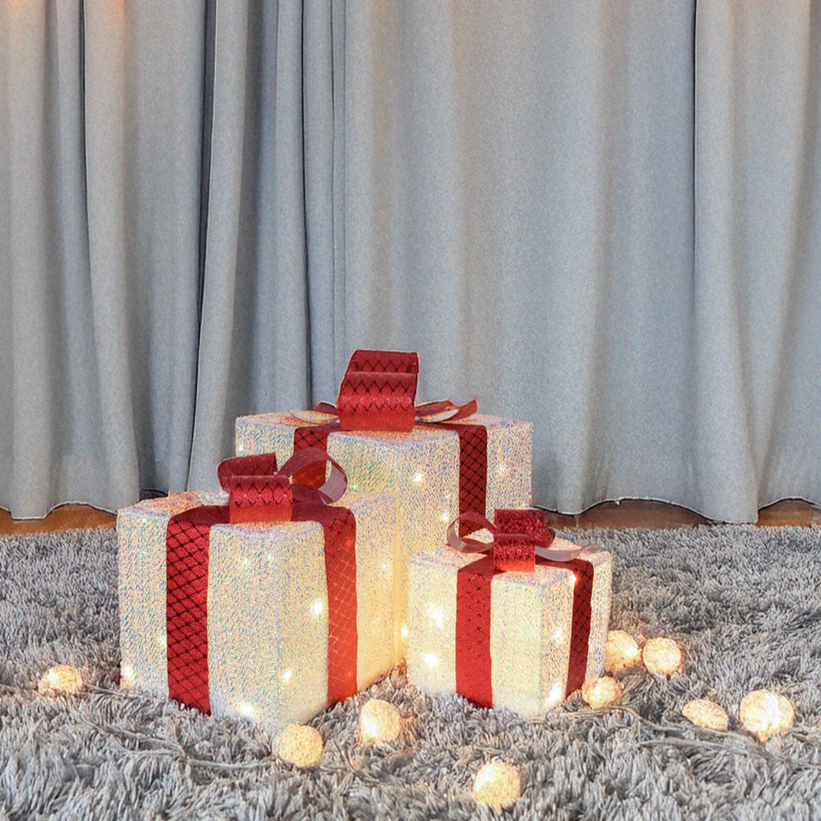 Set di 3 pacchi regalo con luci led bianco caldo decorazioni natalizie