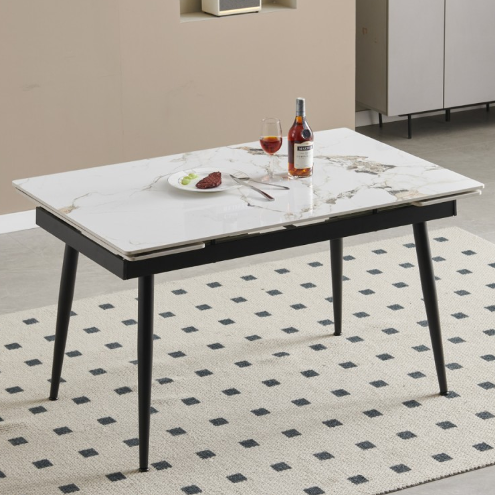 Tavolo da pranzo allungabile piano in ceramica e gambe in metallo 120/180x85 cm - Expandia