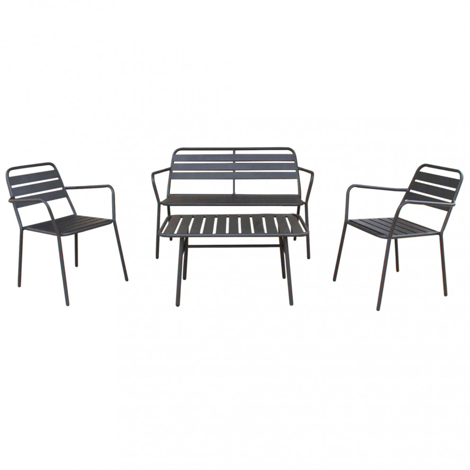 Salottino da esterno design moderno a doghe in metallo grigio 4 posti - Bristol