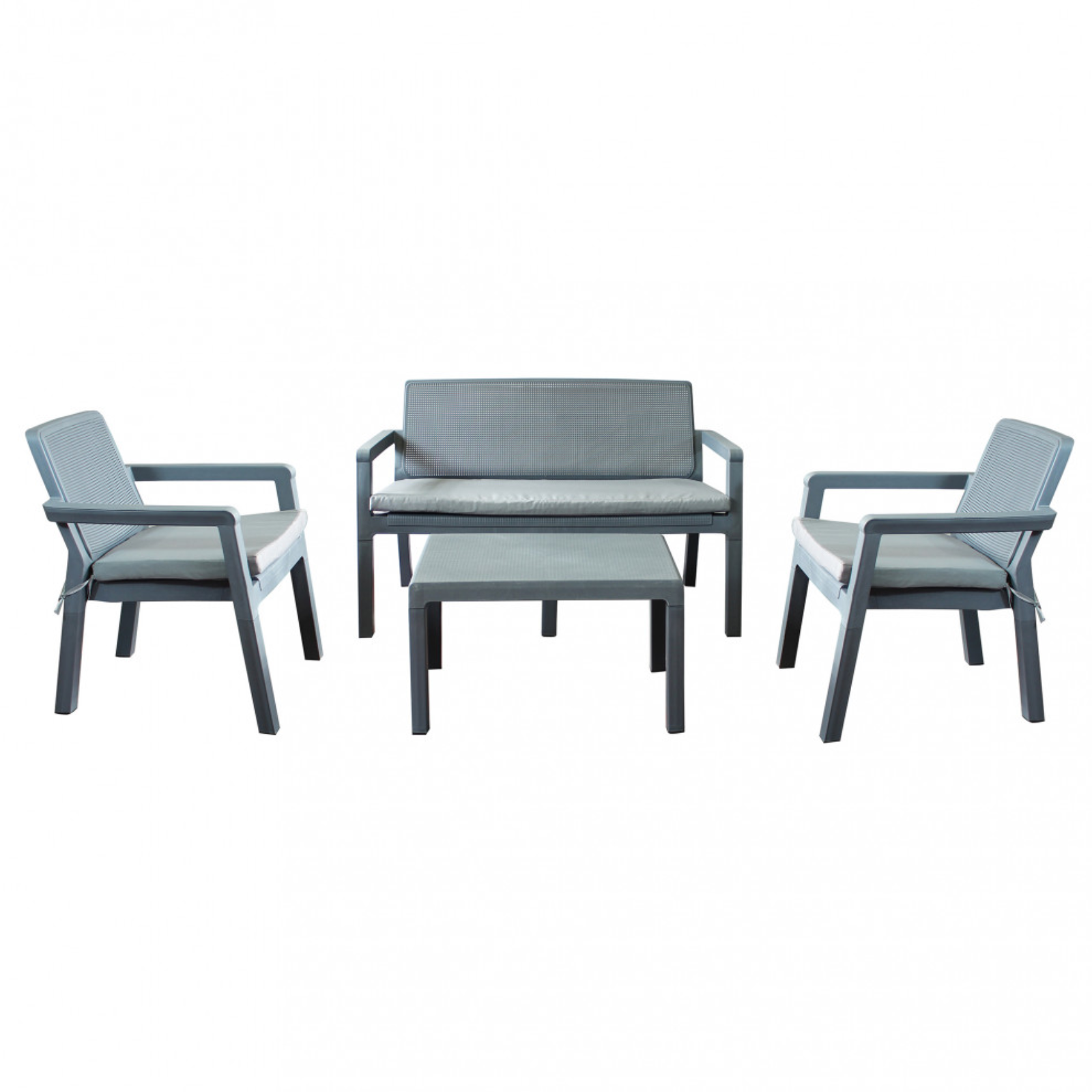 Salottino da esterno in polipropilene grigio con cuscini 4 posti - Delaware