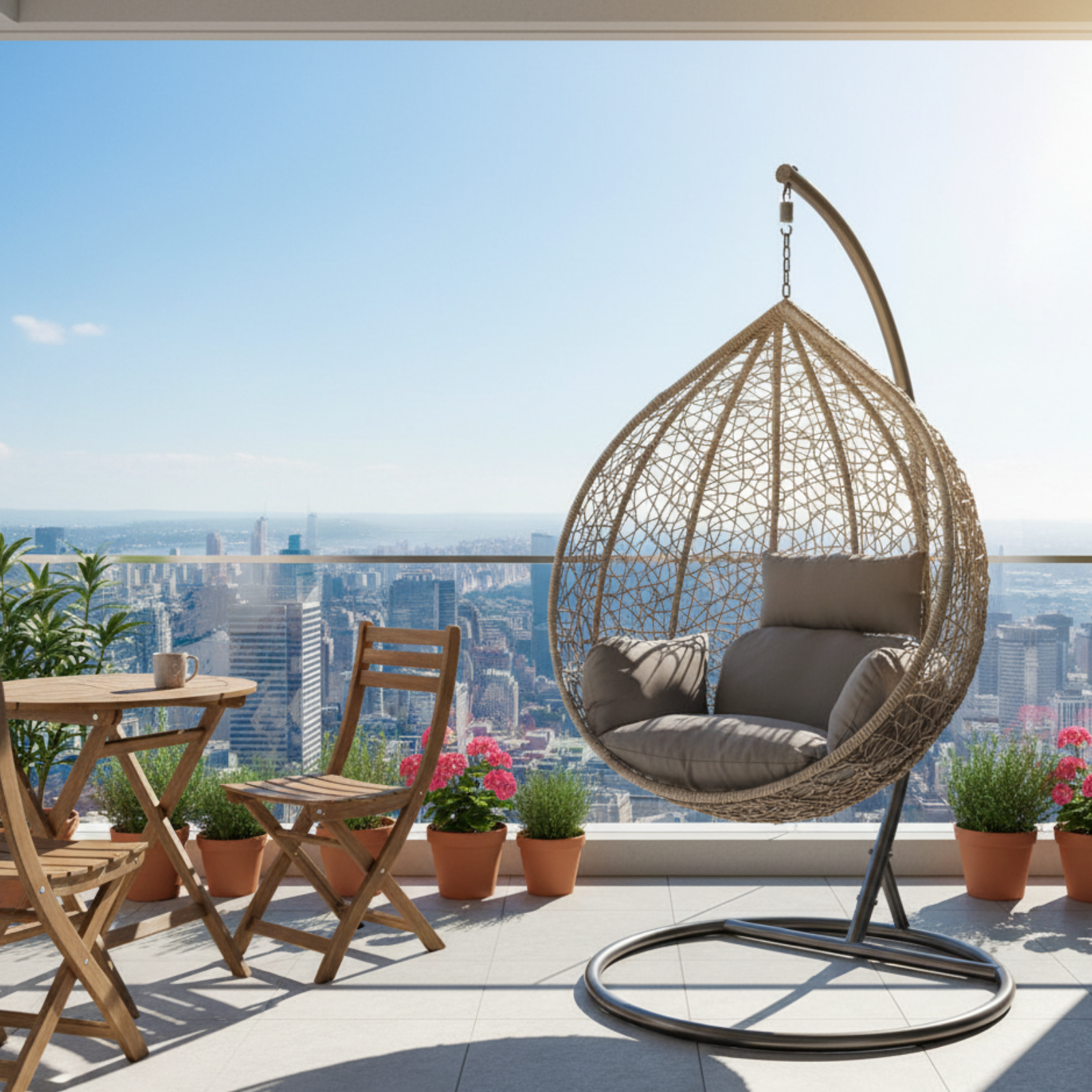 Poltrona a dondolo sospesa struttura in metallo seduta in wicker - GIglio