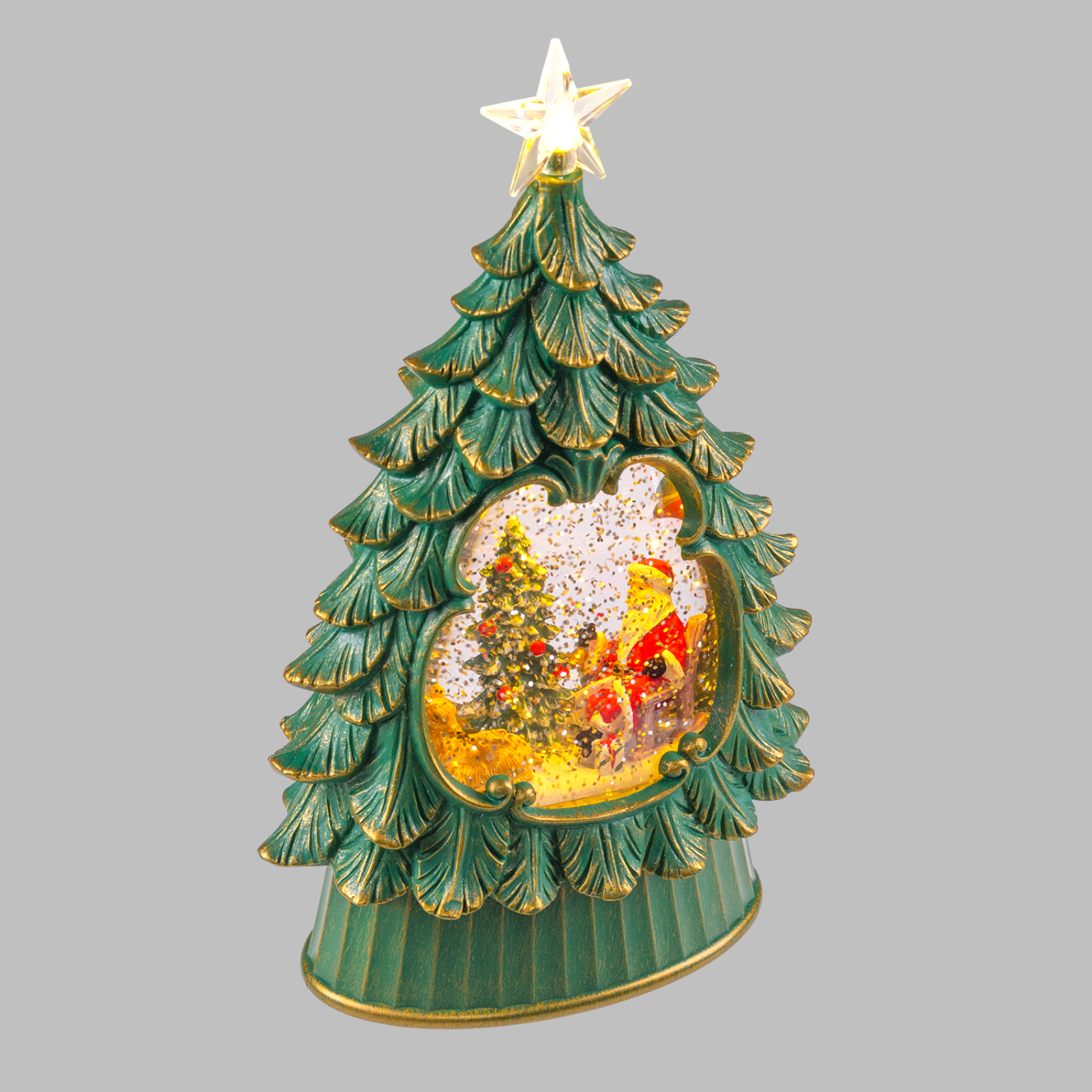 Alberello di natale decorazione natalizia luminosa verde e oro H26 cm