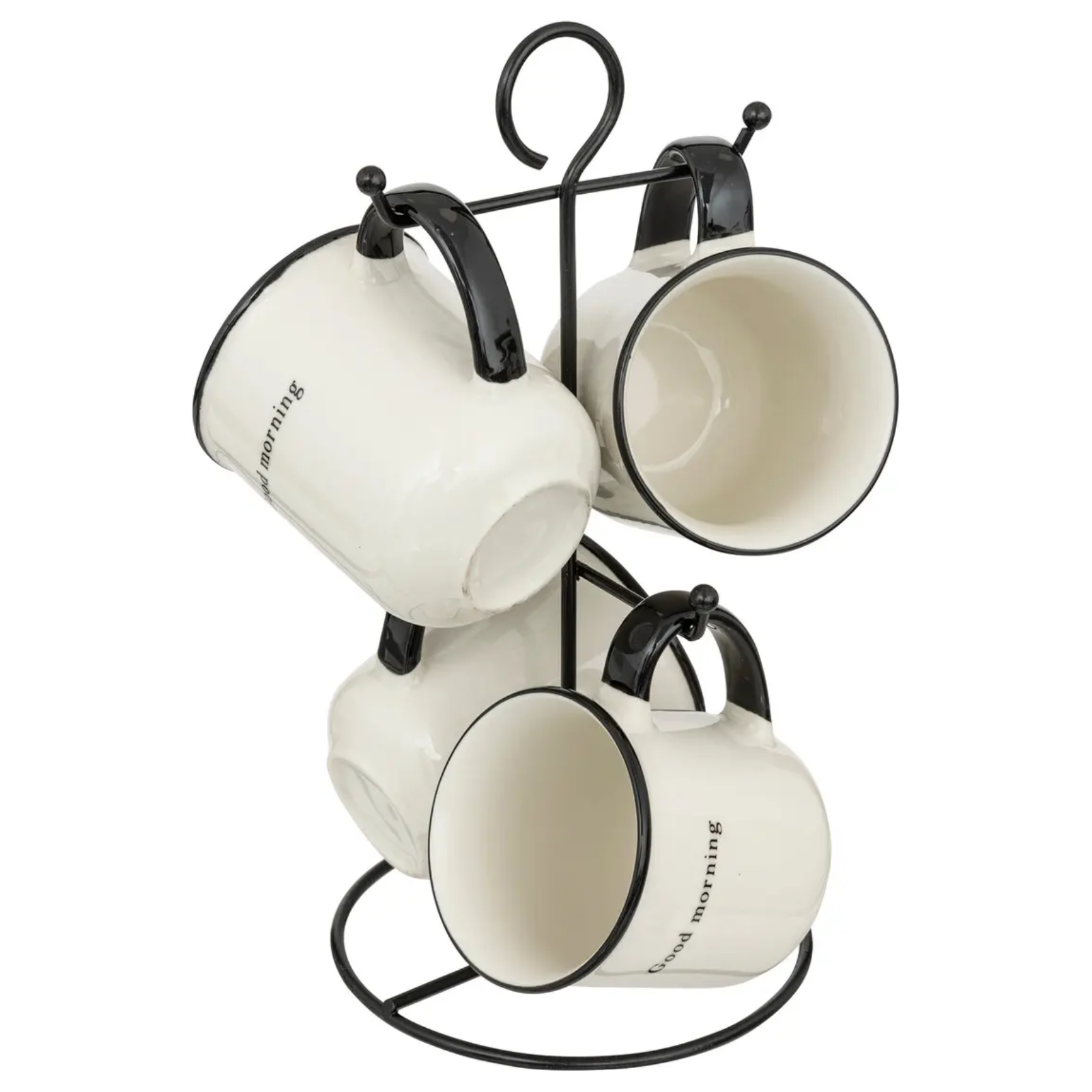 Set 4 tazze da caffè in porcellana con supporto in metallo