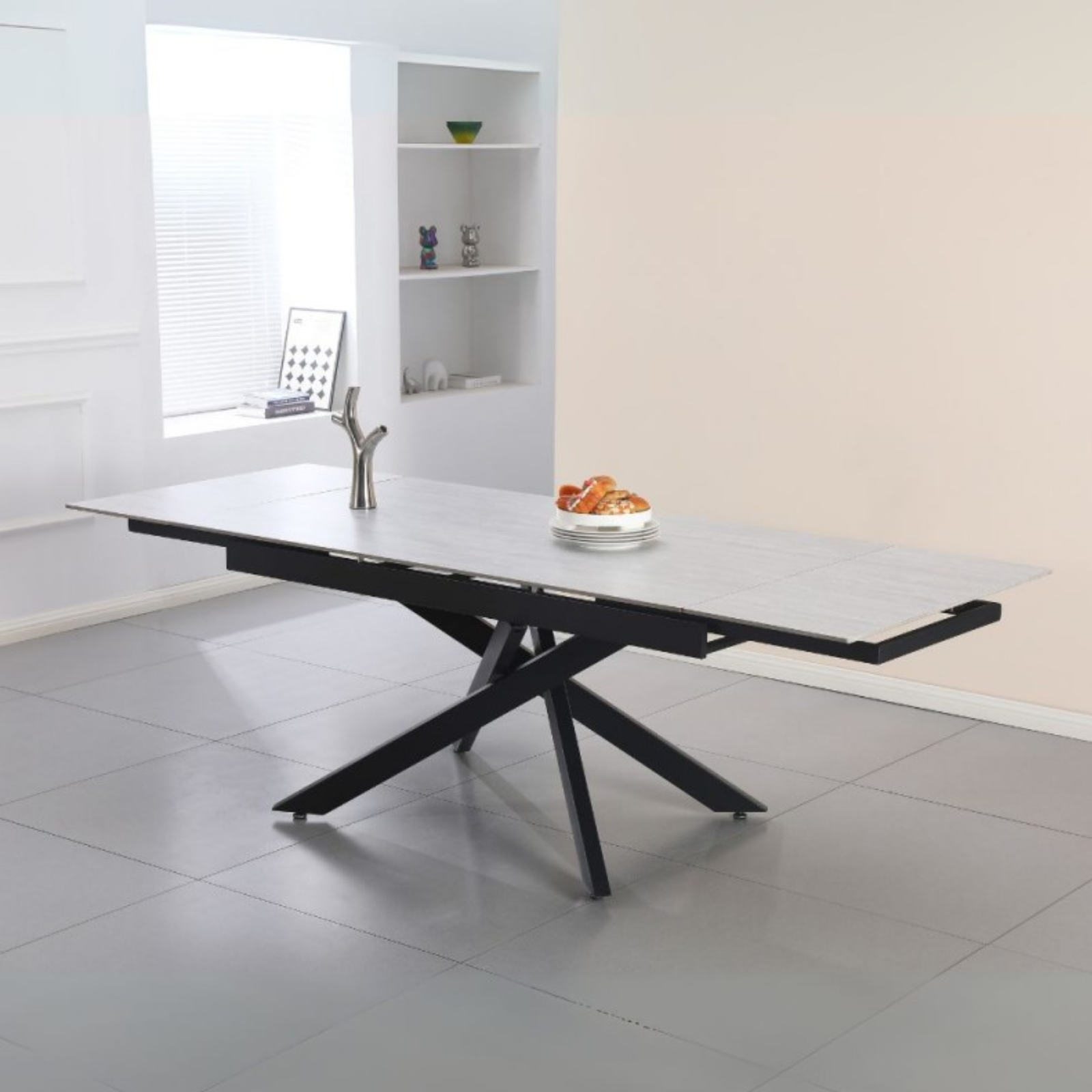 Tavolo da pranzo allungabile piano in ceramica effetto marmo larice 160/240x90 cm - Trvia