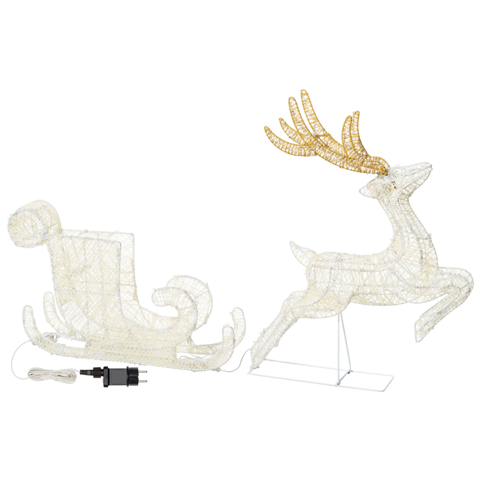 Renna con slitta 3D 160 led bianco caldo decorazione natalizia