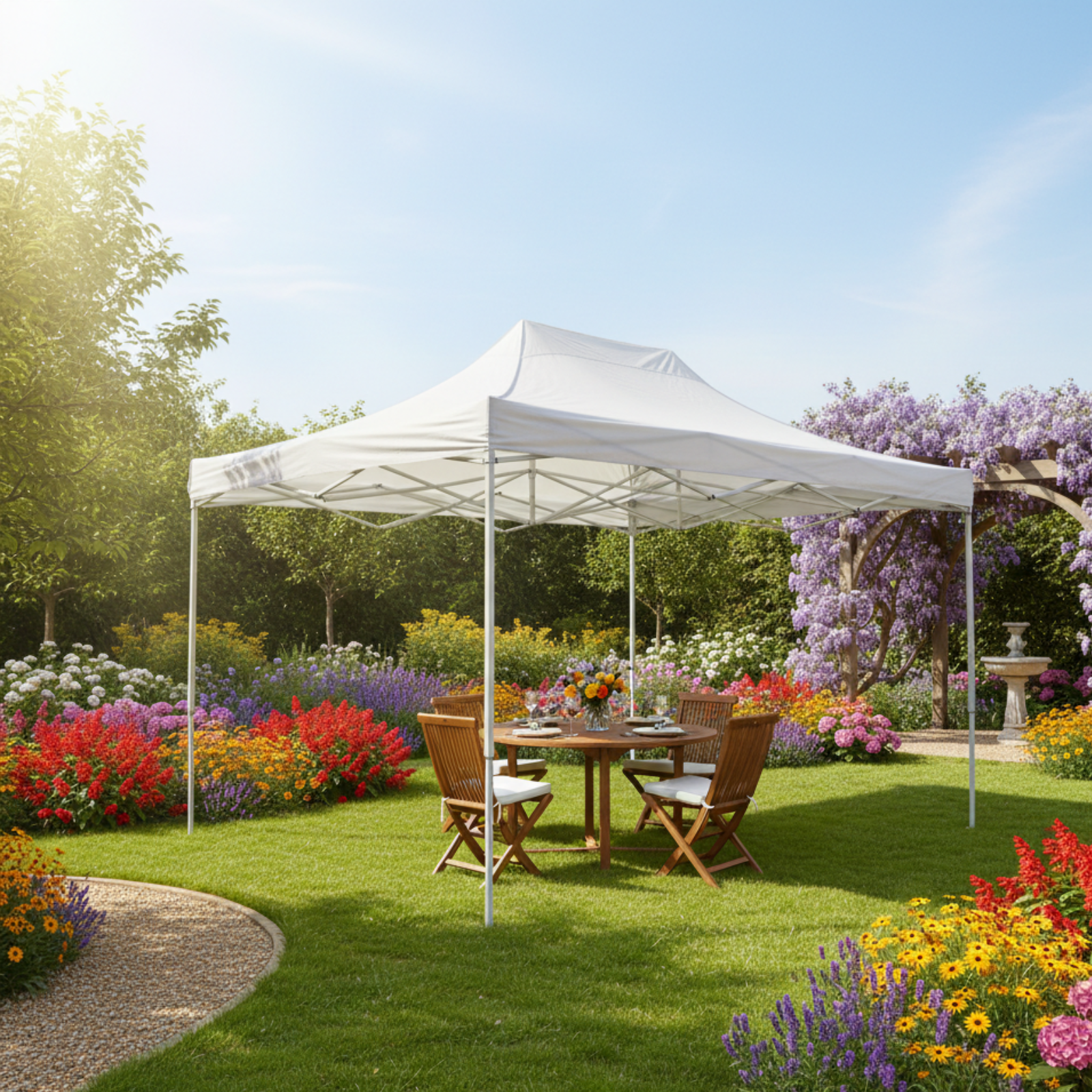 Gazebo pieghevole 3x4,5 mt struttura in metallo telo in poliestere bianco - Party