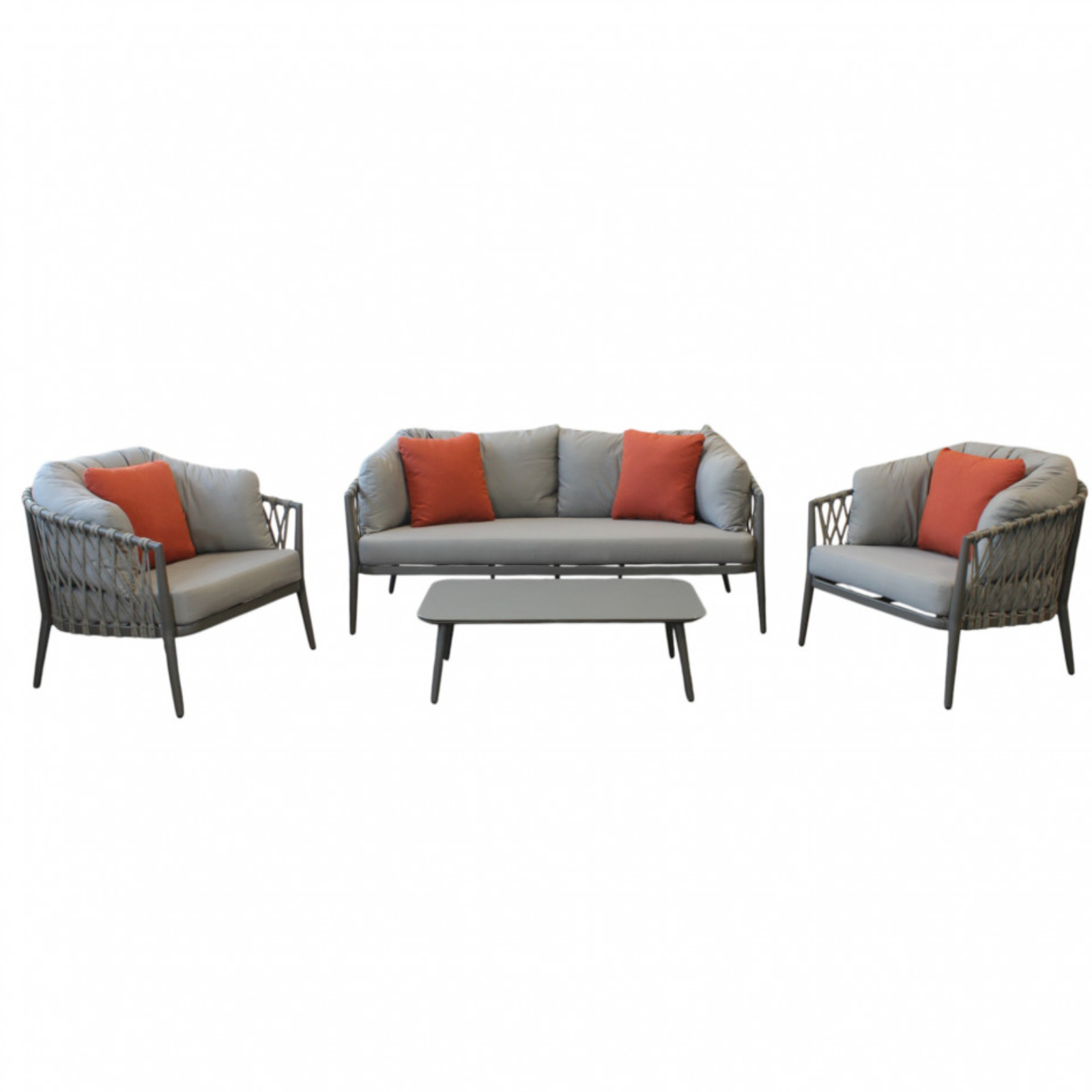 Salottino da esterno struttura in alluminio con corda in pvc sedute imbottite 4 Posti - Merida