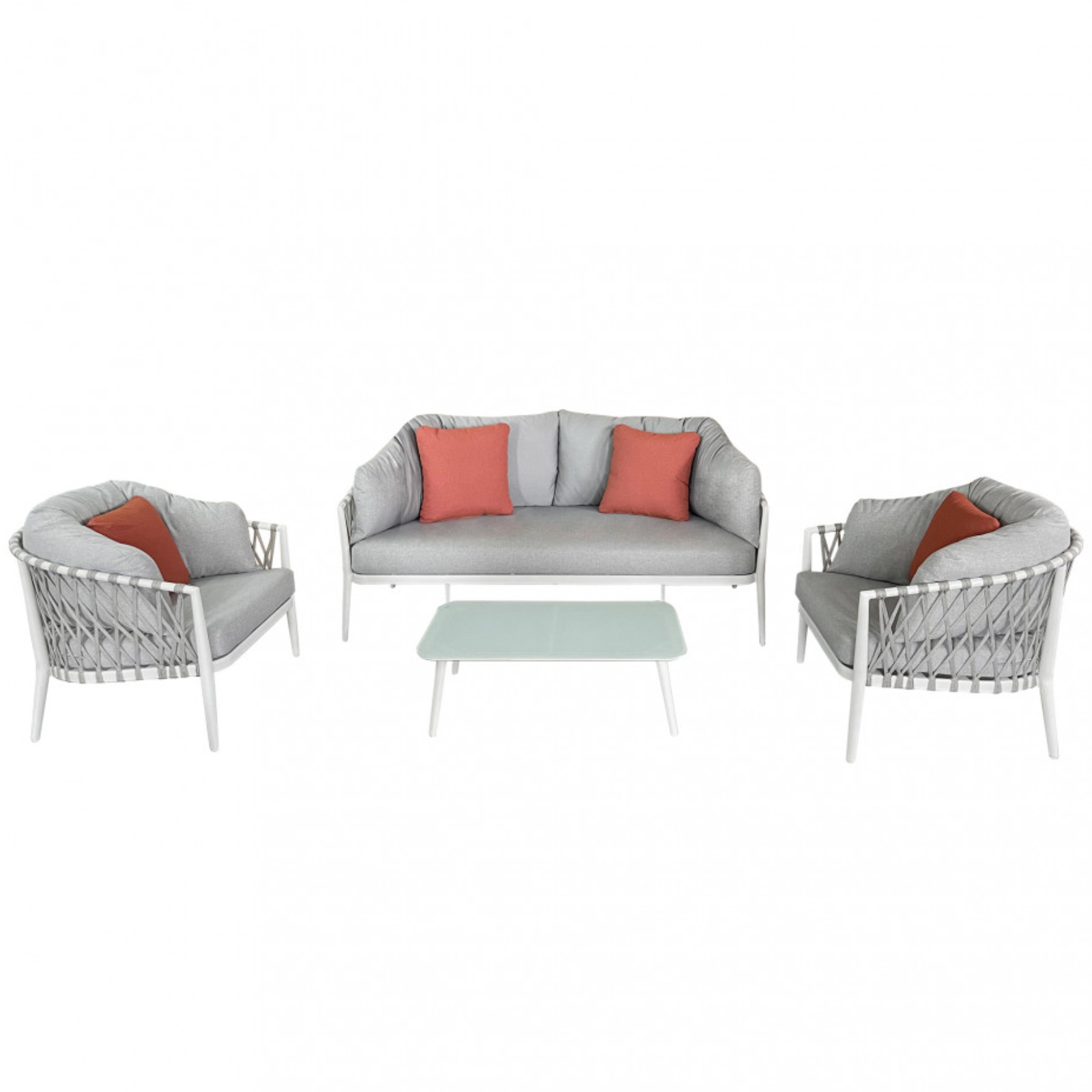 Salottino da esterno struttura in alluminio con corda in pvc sedute imbottite 4 Posti - Merida