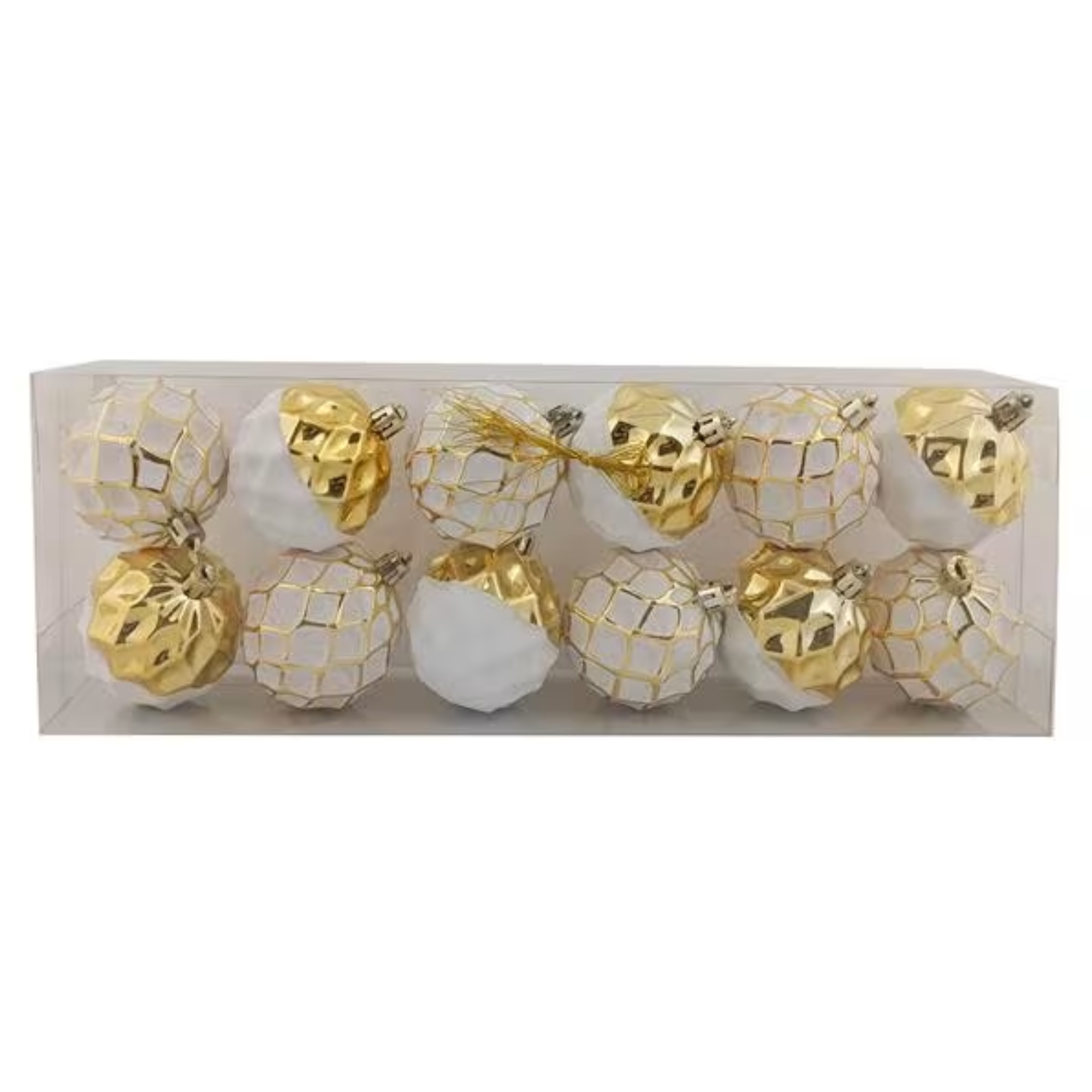 Palline per albero di natale set 12 Pz Ø 6 cm in plastica oro e bianco
