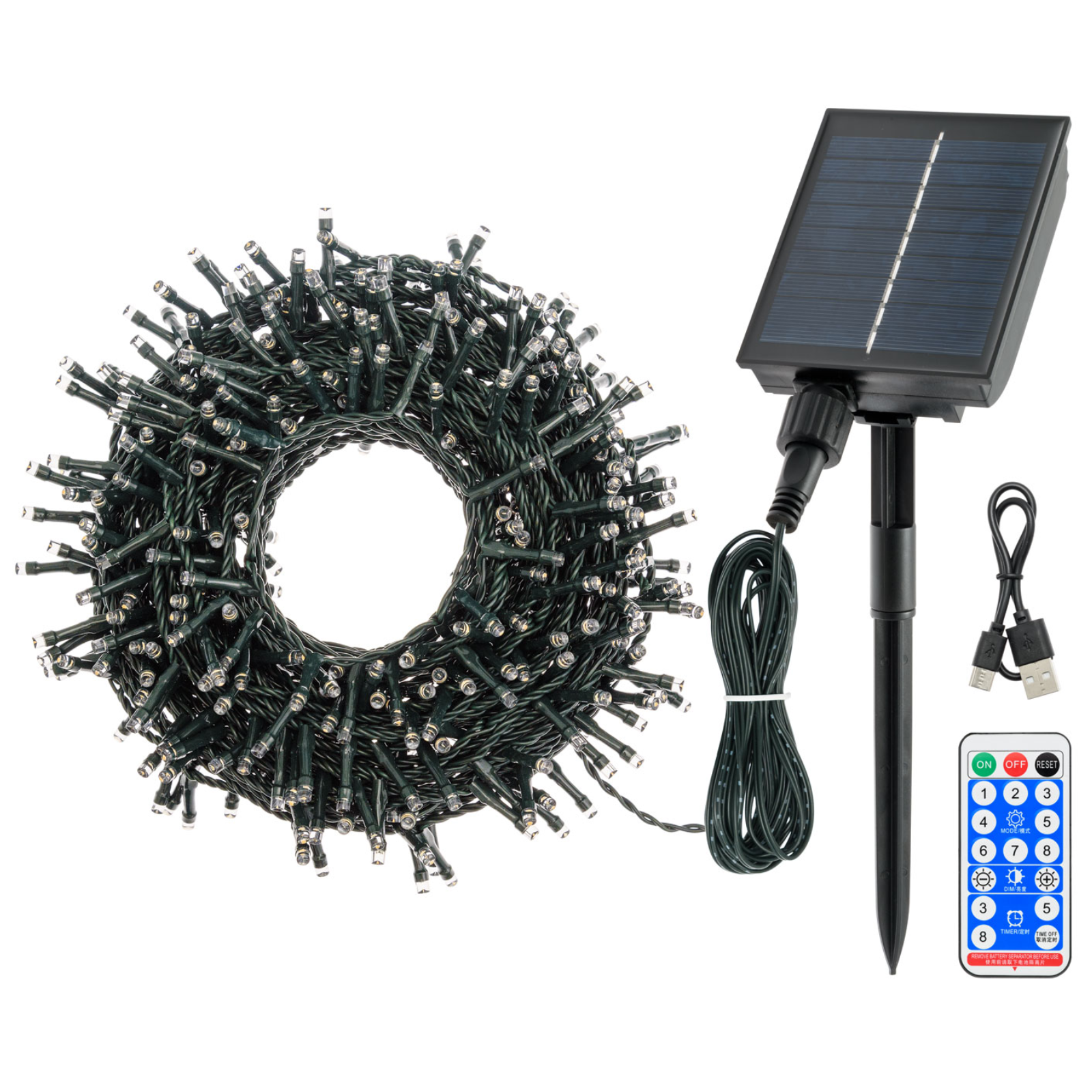 Catena luminosa lineare 400 led bianco caldo con pannello solare